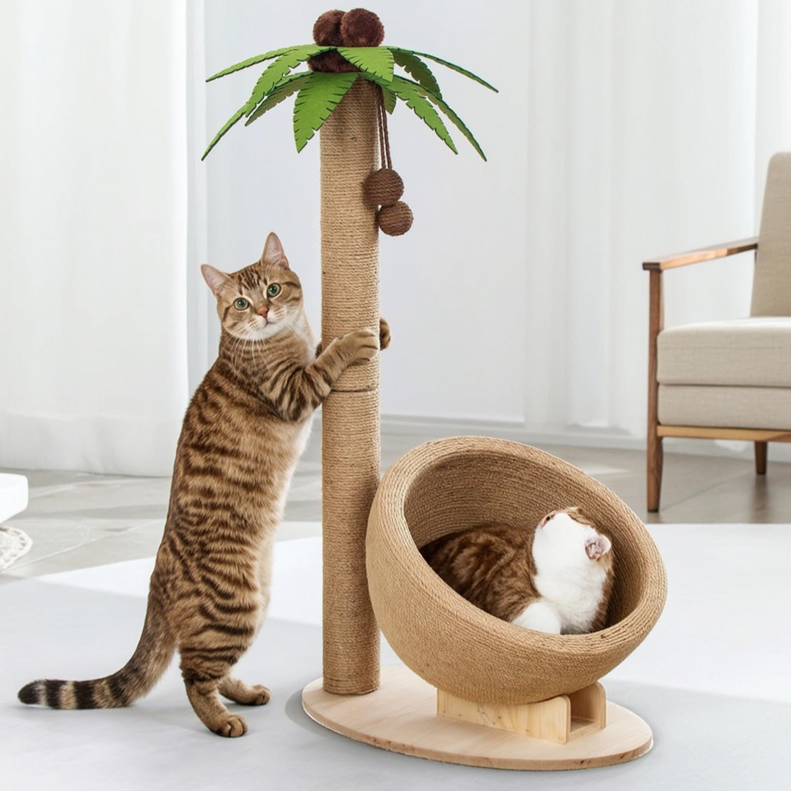Harilla Tiragraffi Gatto Torre Albero Piattaforma Cuccia Graffiatoio Colonna Ciotola Nido in Sisal E Feltro con Base Ovale Robusta Adatto per Salotto Camera da Letto Casa con Animali