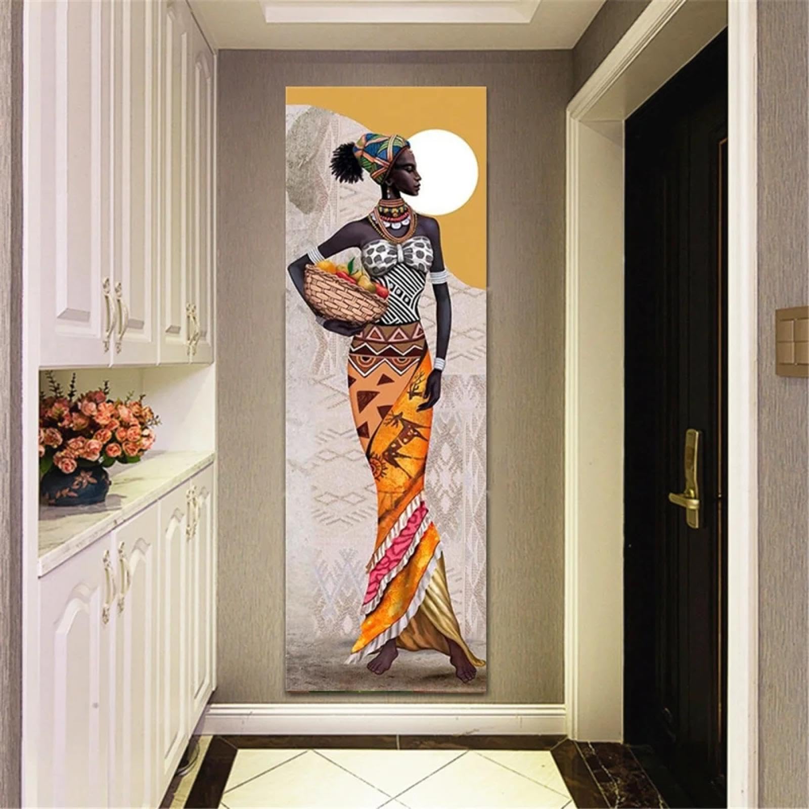 CHAOJIART Large Size Portrait African Women Ethnic Art Canvas Painting Posters and Prints Wall Art Pictures for Hallway Stairs Decor 50x150cm Frameless