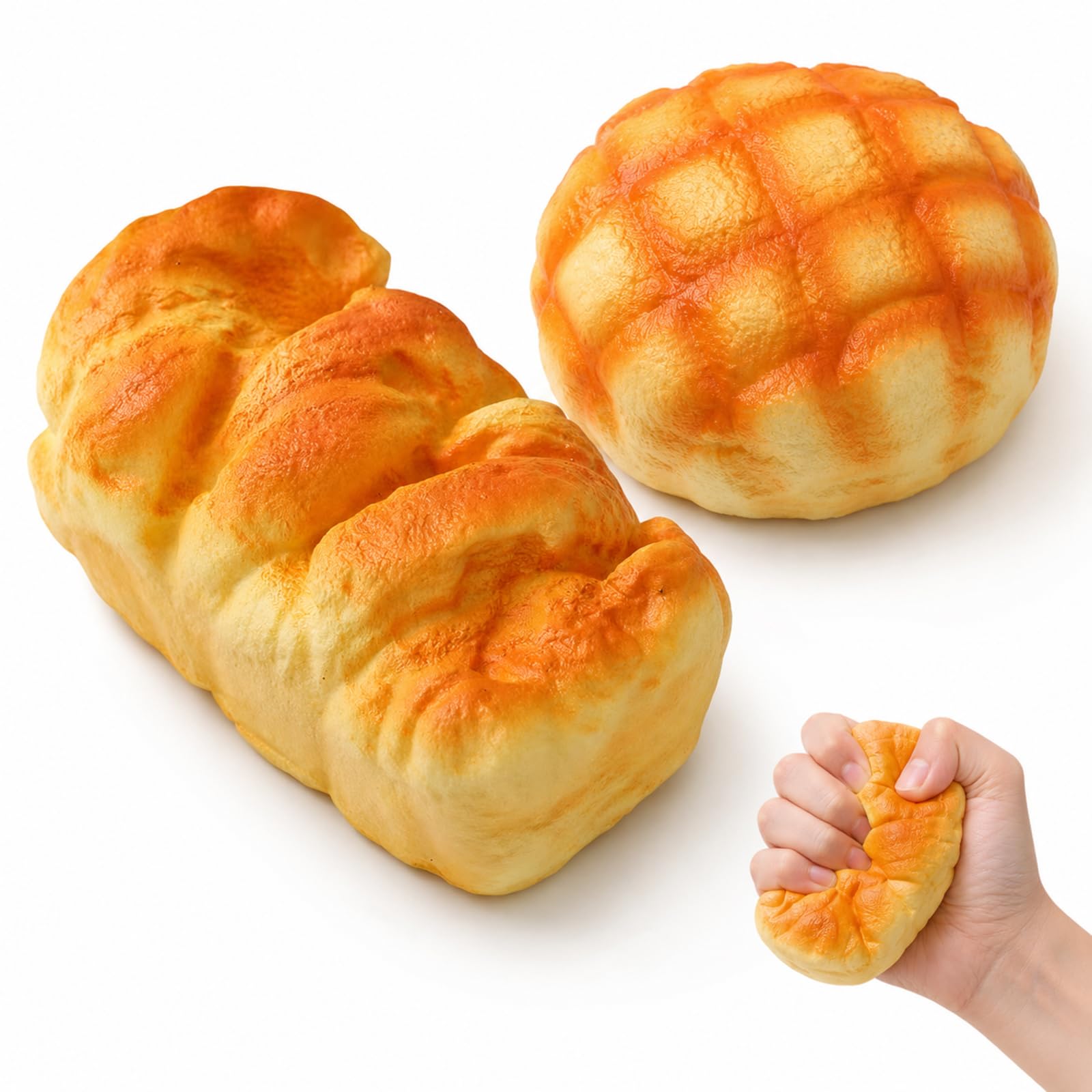 2-Piece Bread Squishy Set, Realistic European and Pineapple Bun Squishy Bread, Slow Rising Fidget tool Stress Relief and Desk Decor