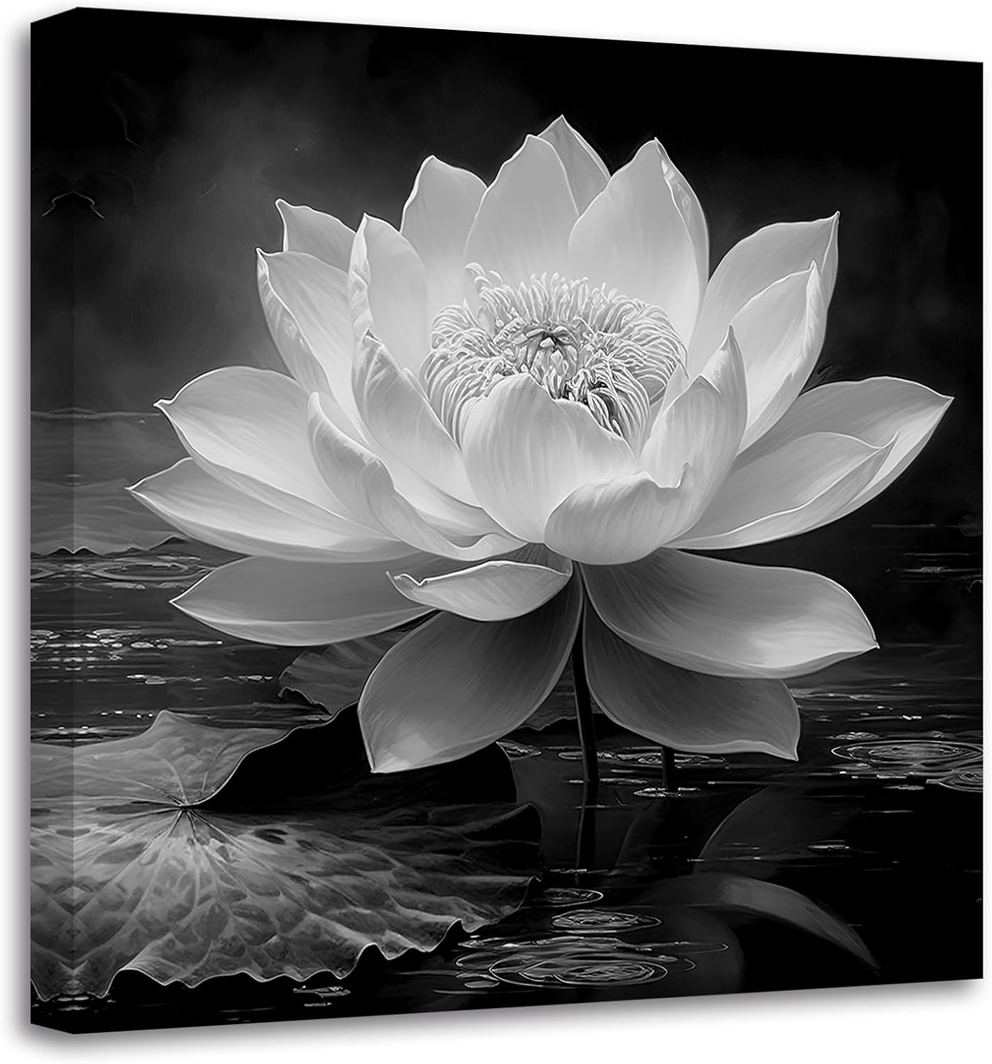 LZIMU Black White Zen Canvas Wall Art Blossom Lotus Picture Water Lily Prints Spiritual Artwork for Bathroom Meditation Yoga Spa Room Decor(Picture-3, (16.00" x 16.00"))