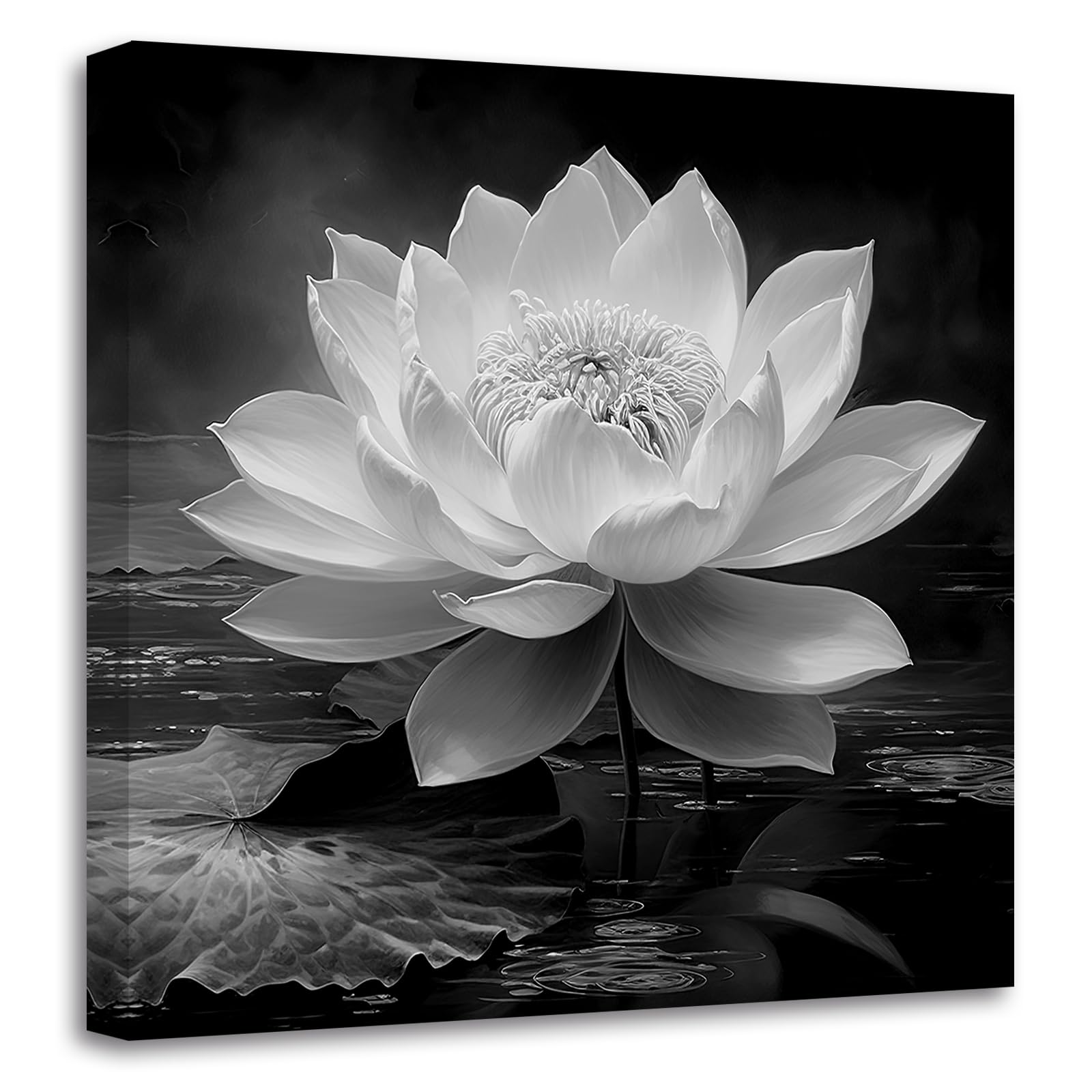 LZIMU Black White Zen Canvas Wall Art Blossom Lotus Picture Water Lily ...