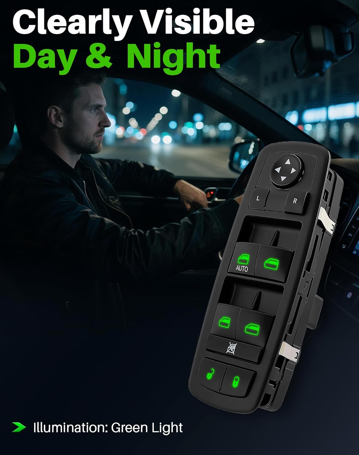 Power Window Switch Fit for Dodge Journey (2009-2010), Dodge Nitro (2008-2012), Jeep Liberty (2008-2012) Front Driver Side 8 + 13 Pins, Replaces 4602632AB, 4602632AC