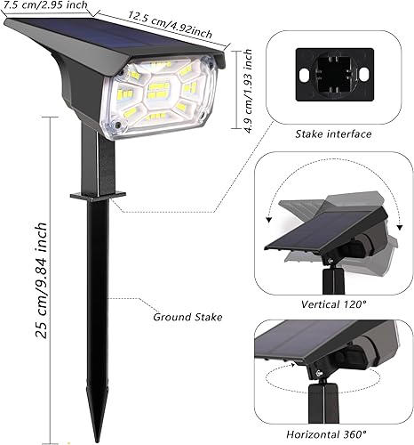 Miniatura 4 de Paquete de 6 focos solares para exteriores que cambian de color, 38 LED, luces solares para caminos de paisaje, luces USB y energía solar, luces
