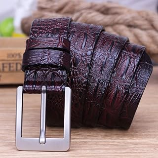 Mens Leather Belt, Luxury Skin Design Men Belt Genuine Leather Buckle Jeans Belts for Men
