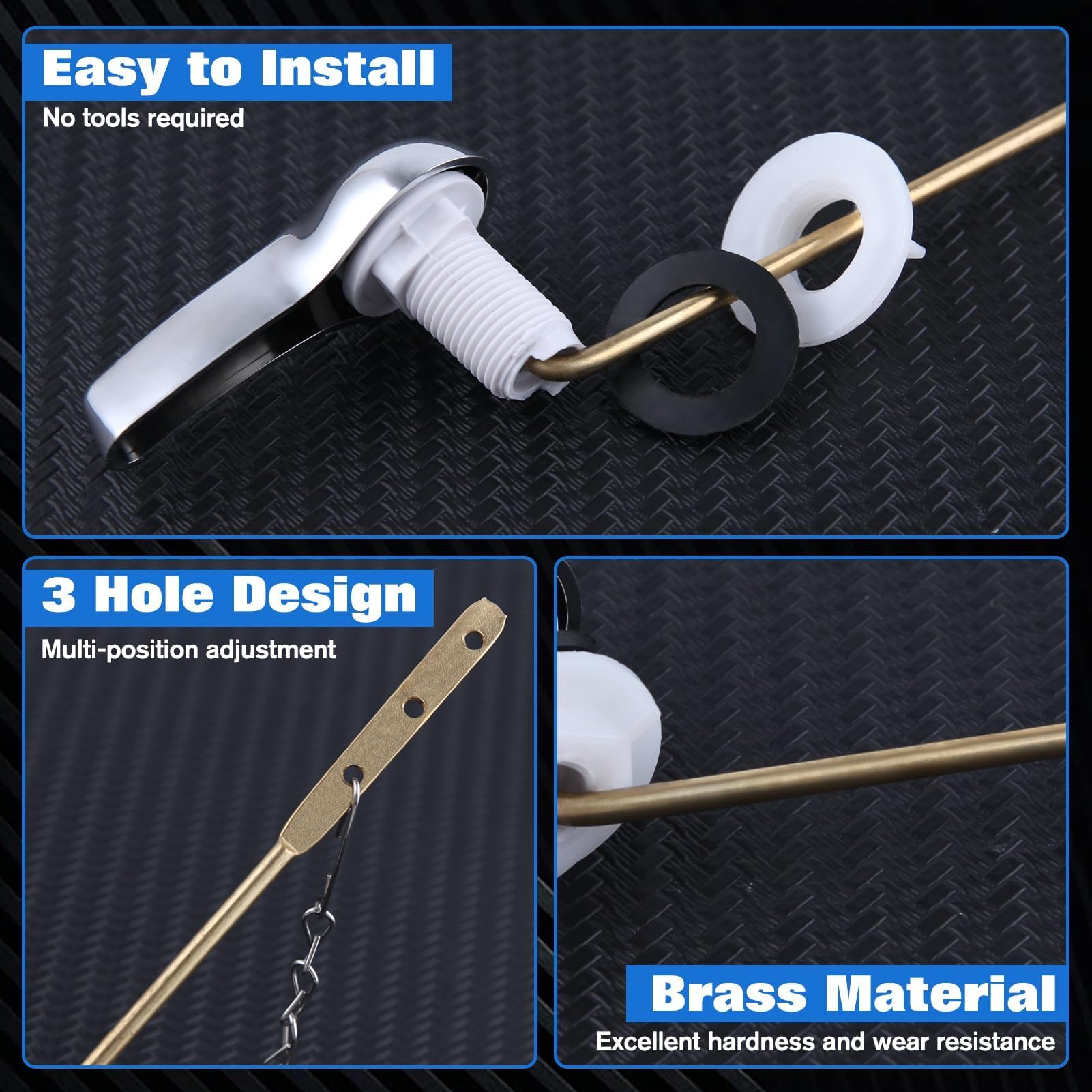 GOLD DEER Toilet Handle Lever Flush Replacement Universal Front Mount Toilet Handle Flush Handles Replacement Kit with Stainless Steel Flapper Chains,Gold - Image 2