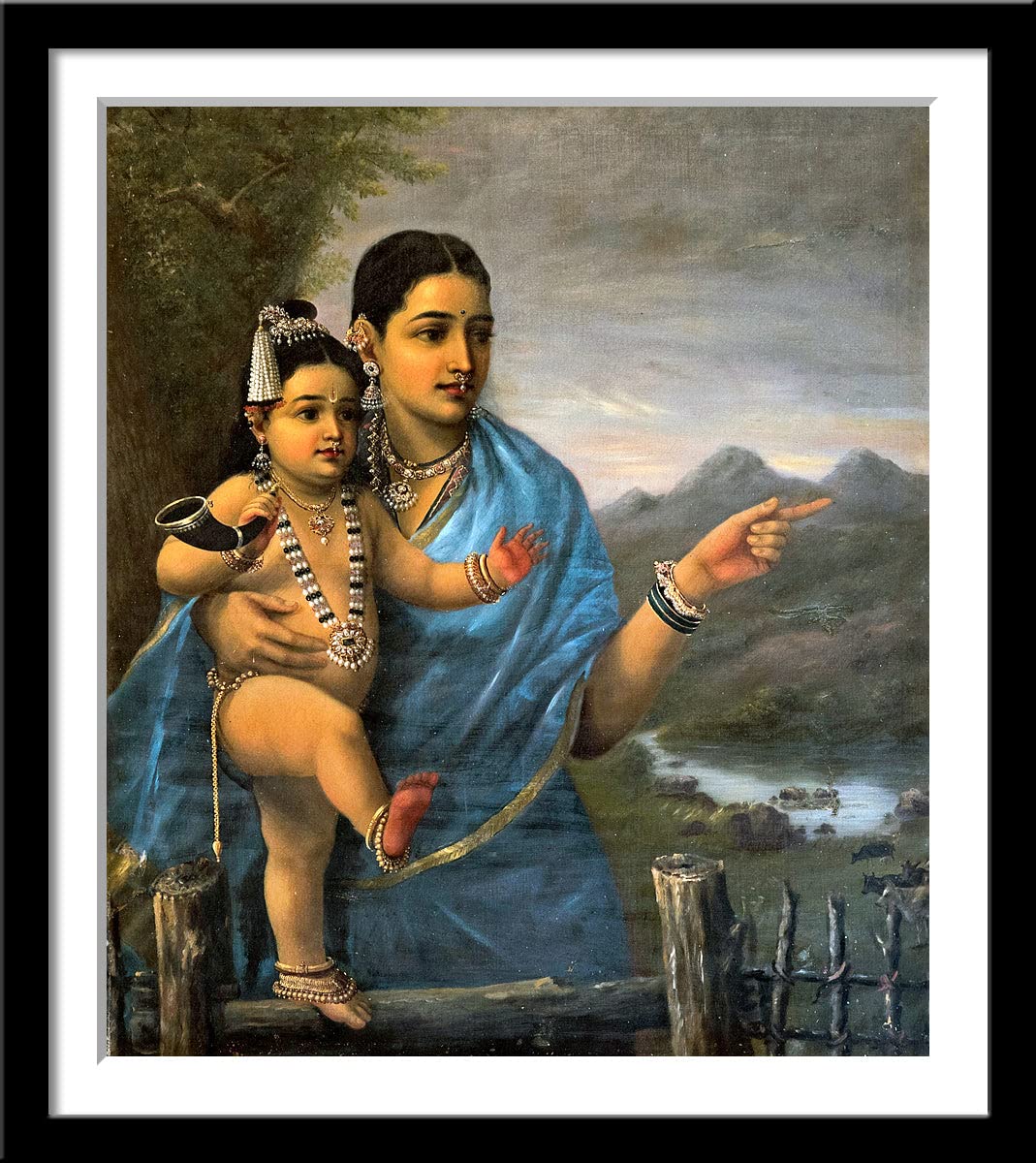 Tallenge - Yashoda Pointing Out to Balakrishna His Cows - Raja Ravi Varma - Indian Krishna Painting - Small Framed Poster(Paper,12x17 inches, Multicolour) (B09ZBHZ5DS) Amazon Price History, Amazon Price Tracker