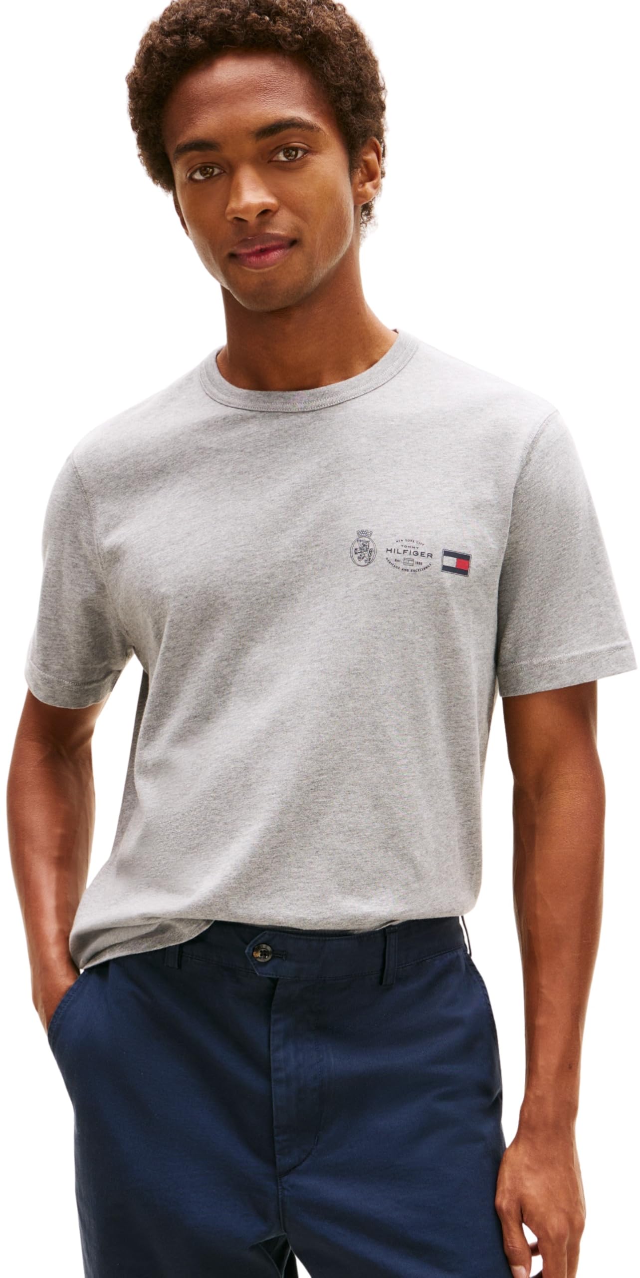 Tommy Hilfiger Herren T-Shirt Kurzarm Small Crest Outline mit Rundhalsausschnitt