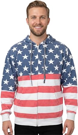 Licensed Mart Unisex Proud American Flag Zip Up Hoodie Sweatshirt