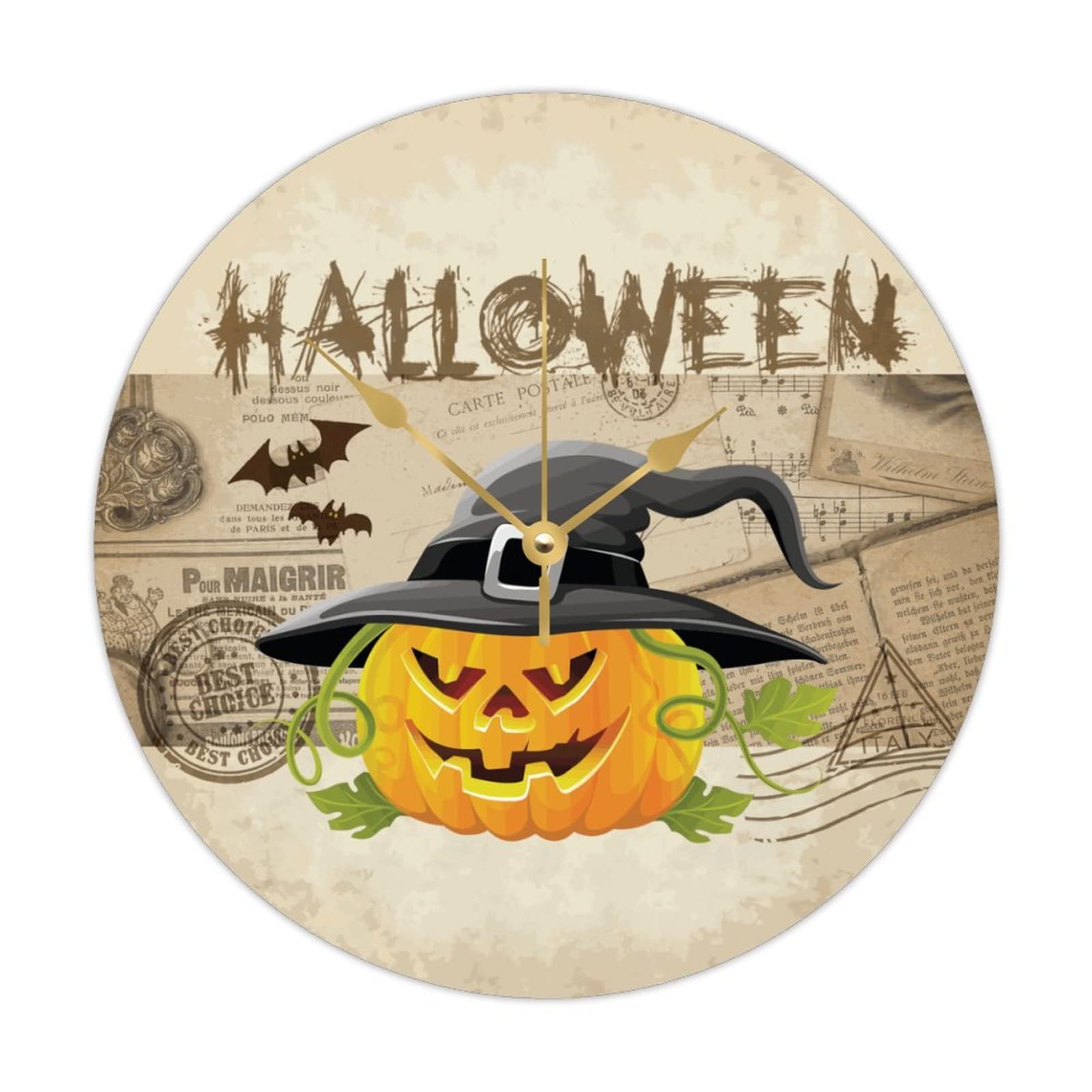 Horloge ronde en bois Halloween silencieuse suspendre bureau