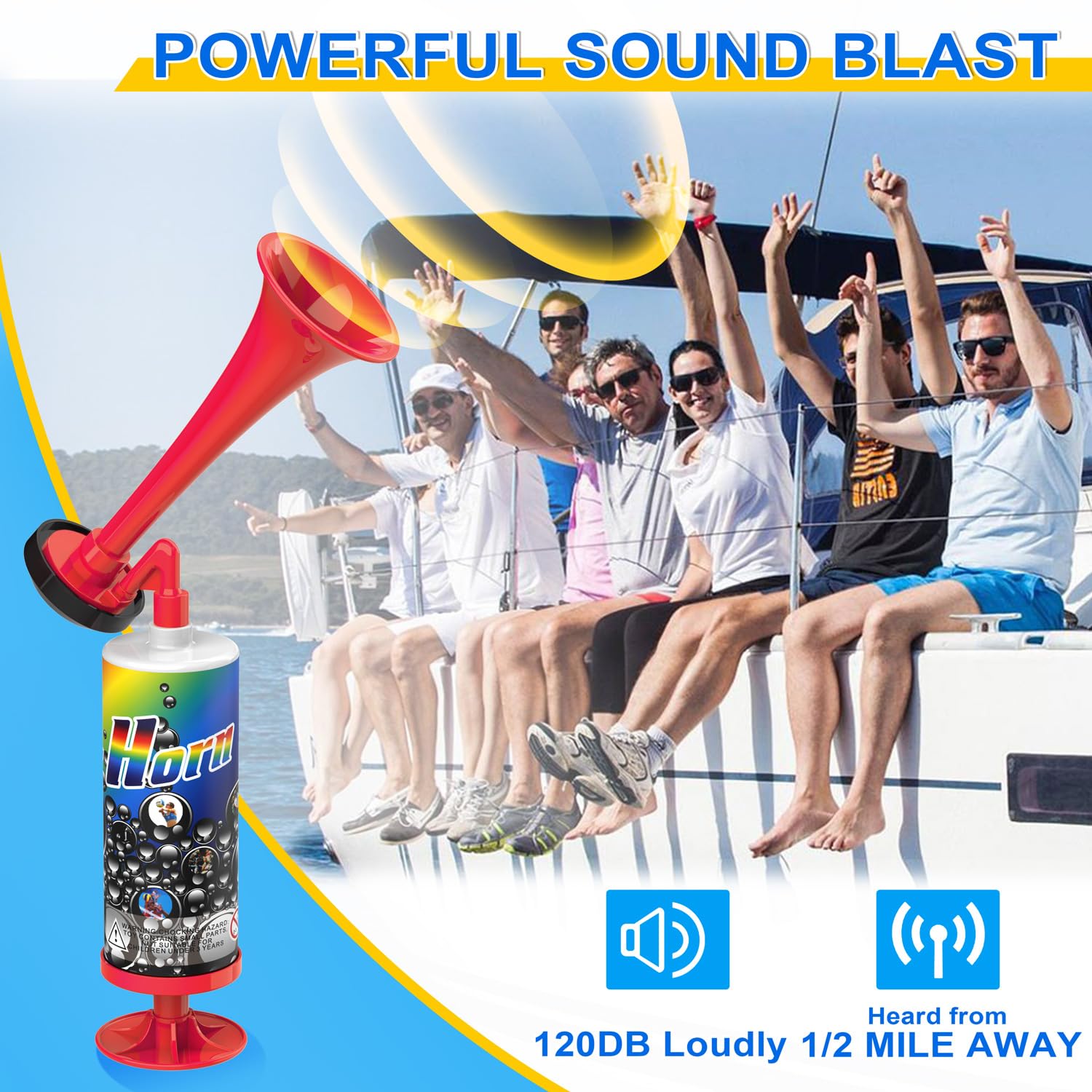 Air Horn, Handheld Signal Boat Horn Bear Horn Self Defense, Portable Super Loud Noise Makers Air Pump Sports and Marine Signal Safety Alarm Horns for Boating, Hiking, Sports Events (Red, 2PCS)