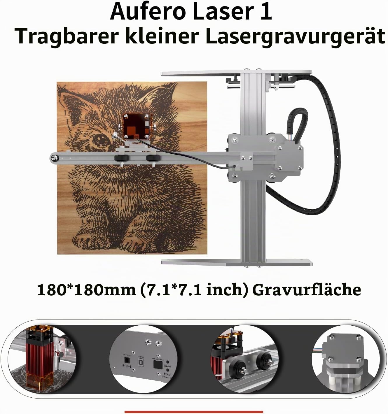 Laser 1 5W Kurzer Fokus Diod Lasergravierer, Lasergraviermaschine für Holz/Leder, 180x180mm Gravierfläche, Einsteiger-freundlich Lasergraviermaschine