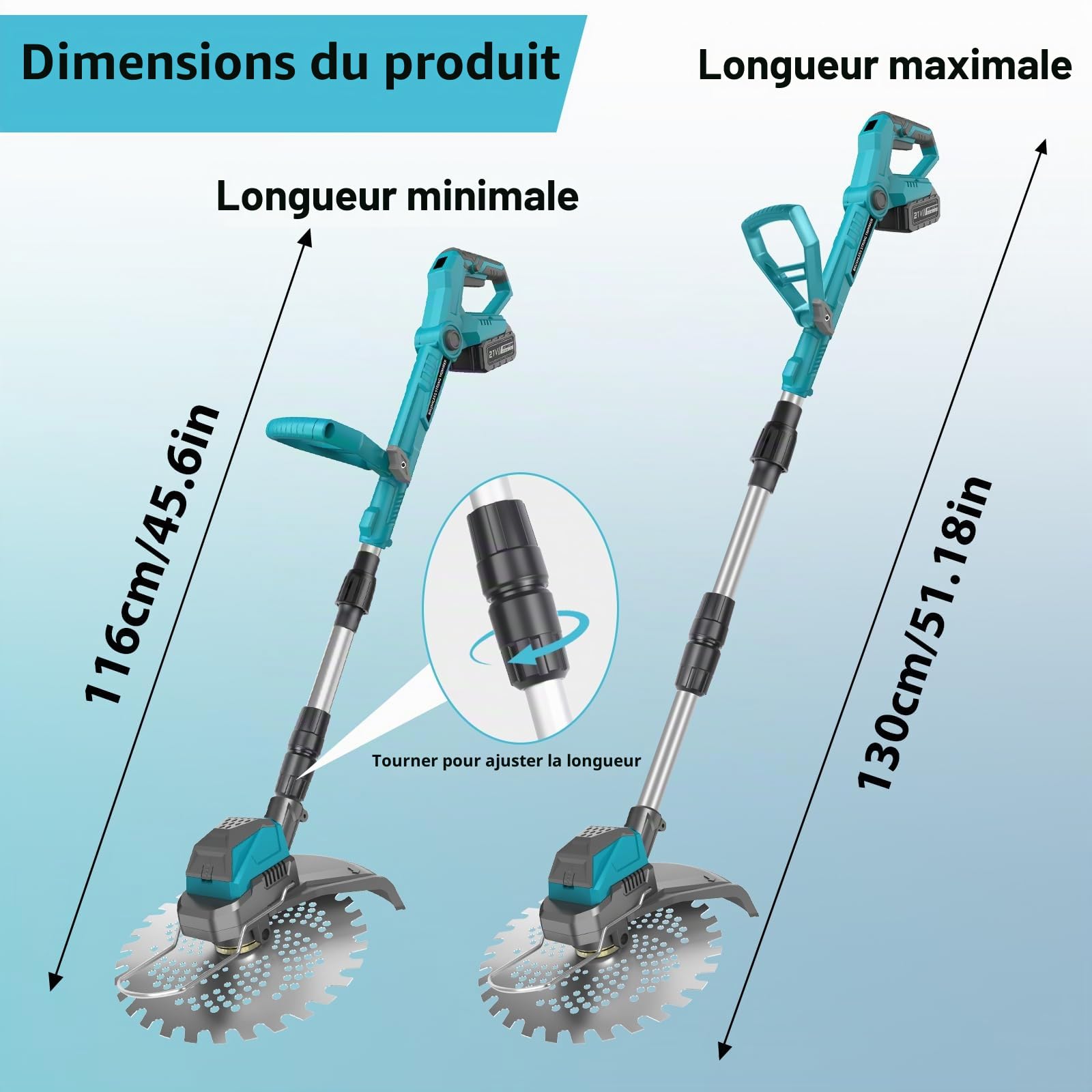 Coupe Bordure sans Fil avec 2 Batterie 4,0 Ah, 21V Débroussailleuse Électrique sans Fil 3 en 1, Moteur Brushless 1000W, 5000 TR/Min, Écran LCD, Télescopique et Pliable pour Jardin et Pelouse