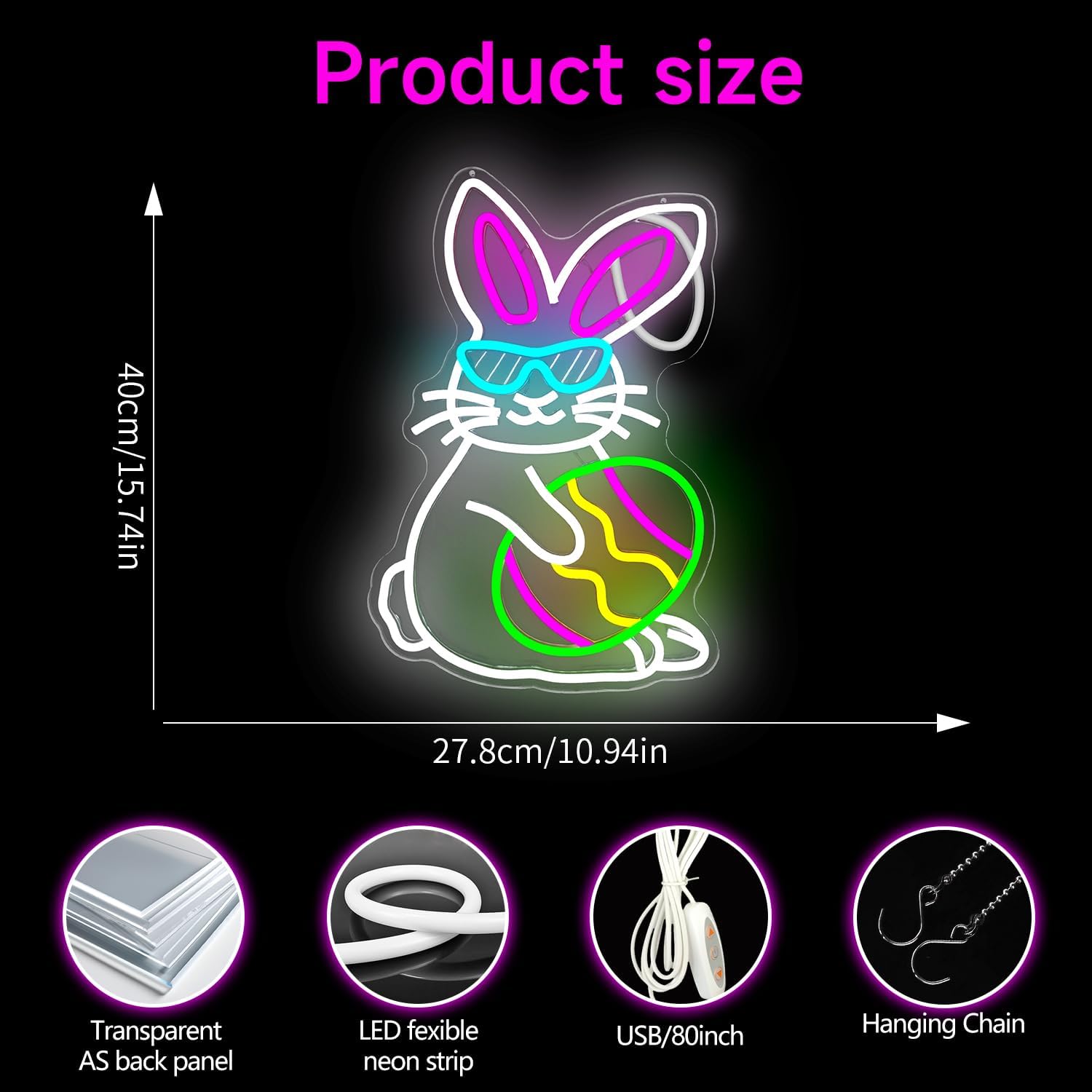Easter Bunny Neon Sign Dimmable Easter Ear Waving Neon Light for Wall Decor Led Animated Bunny Ear Decoration for Window Light Up Sign for Bedroom