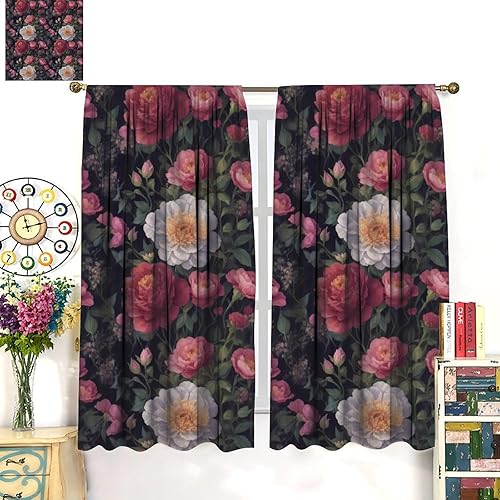 Miniatura 303 de Retro 70s Floral Blackout Window Curtains, Watercolor Flower Plant Rustic Modern Style Pattern Window Drapes, for Bedroom Living Room 42x45in 2