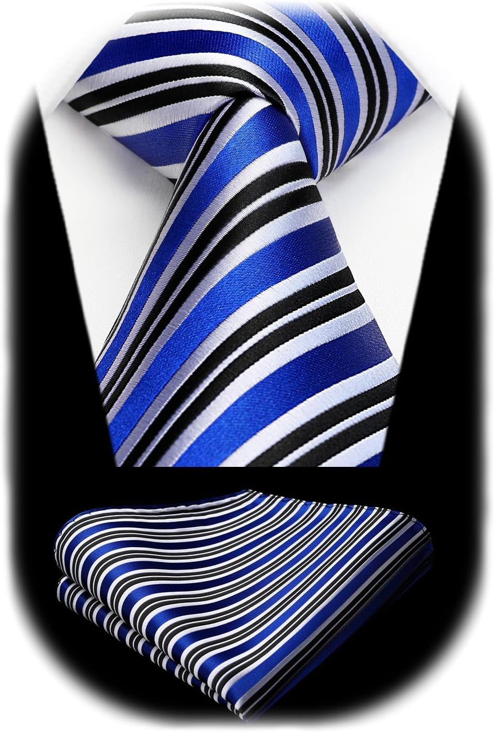 HISDERN Mens Ties Stripe Plaid Tie with Pocket Square Set Classic Woven Silk Necktie Handkerchief for Men Formal Business