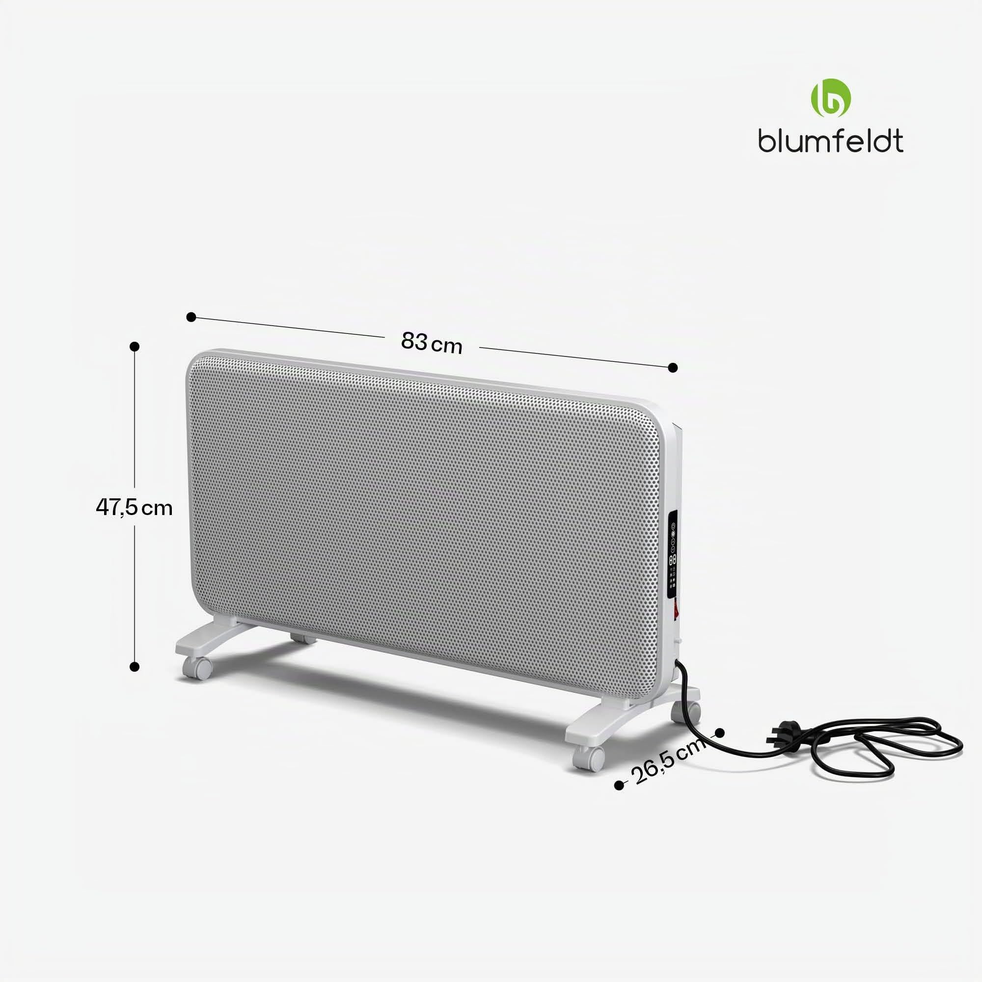 Blumfeldt Calefactor infrarrojos, 2000W - pared/pie, grafeno, control por app y táctil, termostato, IP24, protección sobrecalentamiento/vuelco, para habitaciones hasta 20m², blanco