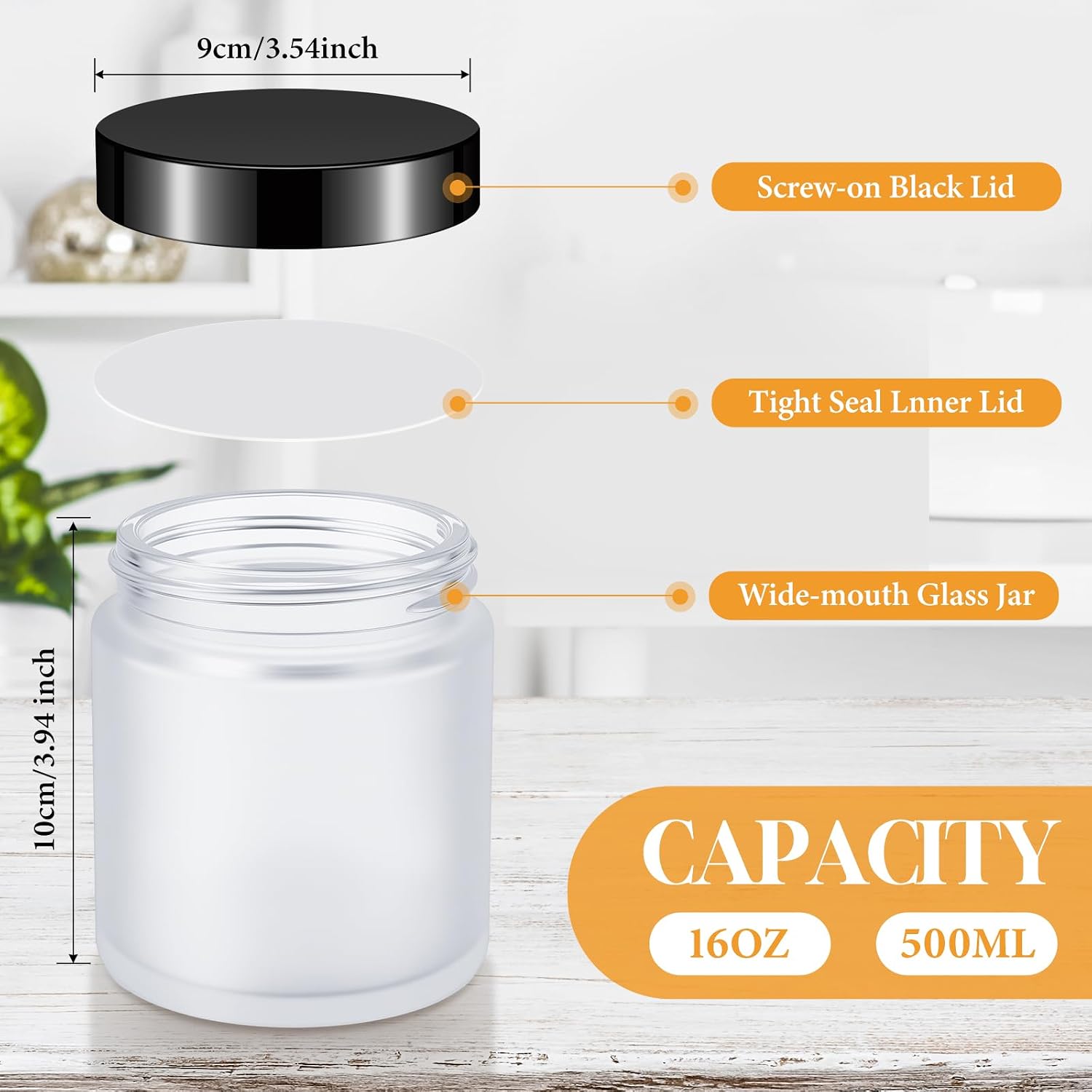 Norme 24 Pieces 16 oz Glass Jars with Lids Empty Storage Containers Leakproof Round Cosmetic Jars for Storing Lotions Powder Ointments Making (Frosted White)