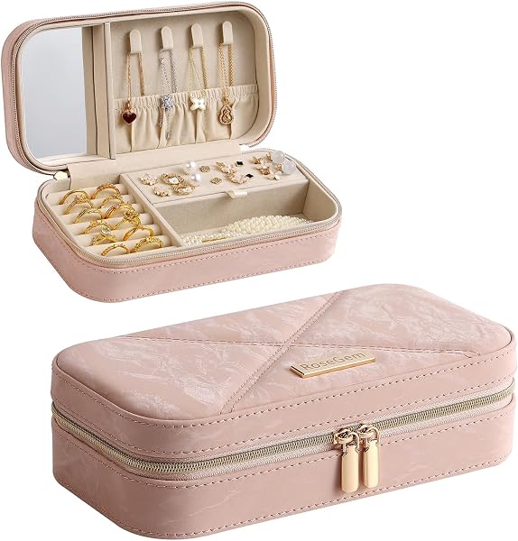 Travel Jewelry Case, Travel Jewelry Box Organizer with Mirror, 4.1 X 8 X 2.4…