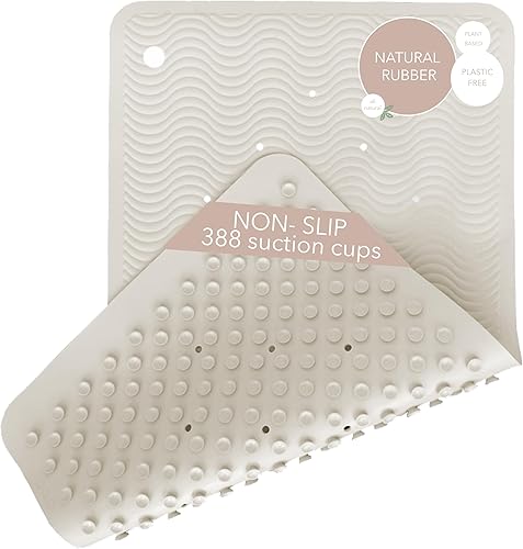 Miniatura 10 de HEVEA Tapete de baño ondulado de goma natural, largo, 28 x 16 pulgadas, tapete antideslizante para ducha y bañera con 388 ventosas, sin plástico y