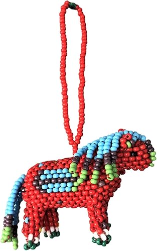 Miniatura 7 de Figura decorativa de caballo pequeño, con cuentas naranjas, decoraciones navideñas hechas a mano en Guatemala, 1.5 x 2 pulgadas (naranja)