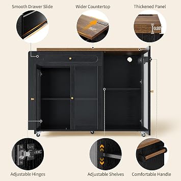 Kitchen Island with Power Outlet - Kitchen Cart on Wheels with Storage Cabinets & Drawers, Rolling Island Table with Spice & Towel Rack, Portable Islands with Large Wood Counter, Dinning Room