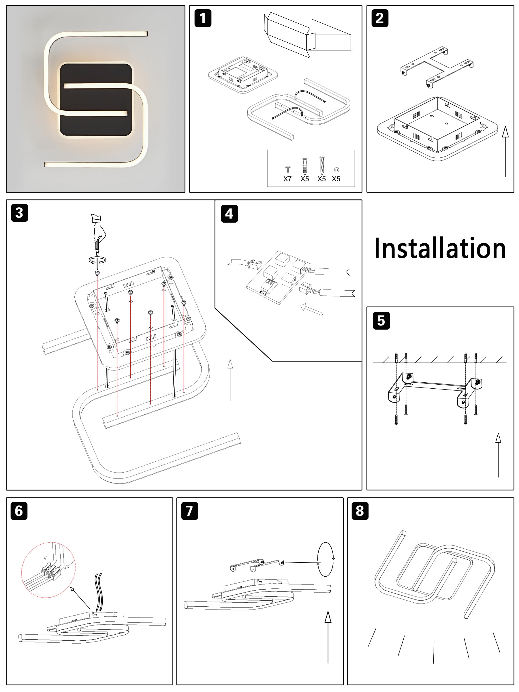 LED Deckenleuchte Dimmbar schwarz S-Form, 32W 40cm 3200lm mit Fernbedienung/Mobile APP, Farbtemperatur 3000-6000K, Helligkeit 3-32W, 3W Nachtlicht, Memory-Funktion, Für Wohnzimmer Schlafzimmer