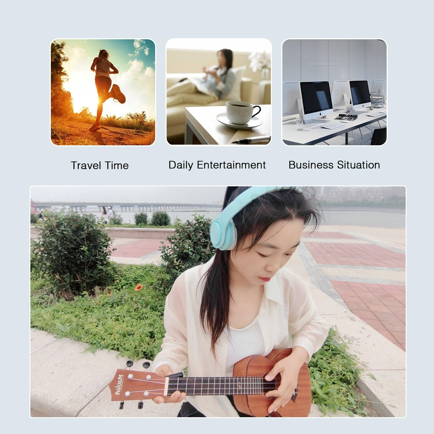 RAT TAIL Auriculares Bluetooth V5.0 sobre la oreja, plegables, inalámbricos y estéreo con cable, micro SD/TF, FM para teléfono celular, PC, orejeras suaves y ligeros para un uso prolongado (azul)
