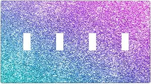 Decorative Switch Plate Covers Gillter Purple Pink Blue Gradient Sparkle 4 Gang Light Switch Cover Plate Quad Toggle Wall Plate Light Switch Covers for Bedroom Home Decor