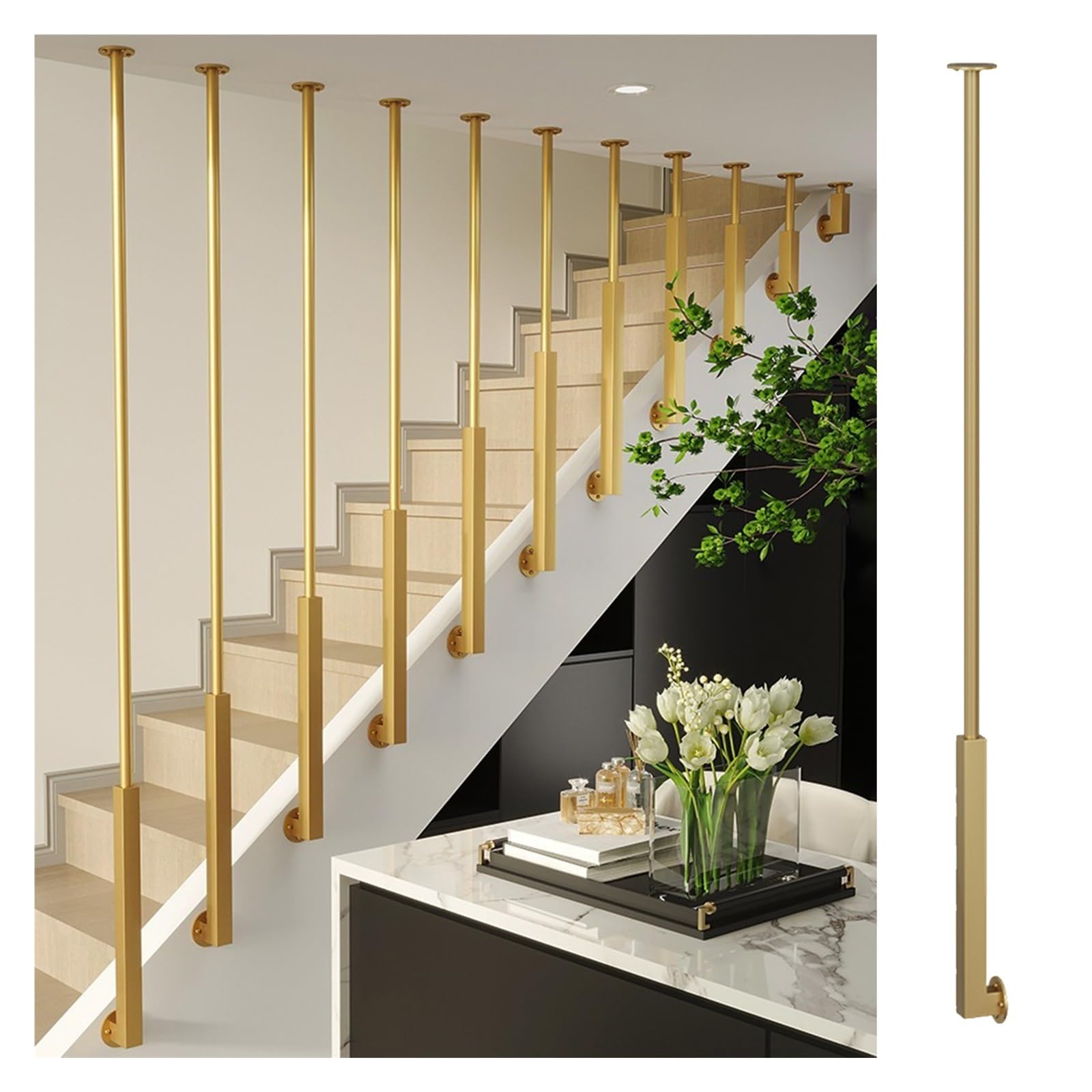 Garde-corps escalier en fer or 170cm à montage latéral intérieur