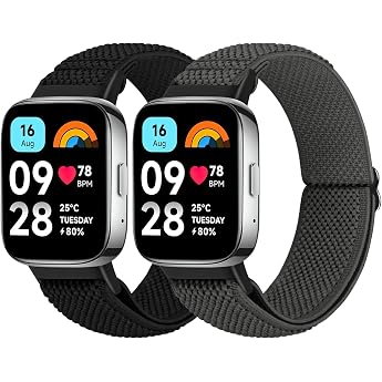 Elastic Bracelet Compatible with Xiaomi Redmi Watch 3 Active for Men and Women Adjustable Solo Loop Elastic Strap Comfortable Sports Replacement Strap for Redmi Watch 3 Active Pack of 2