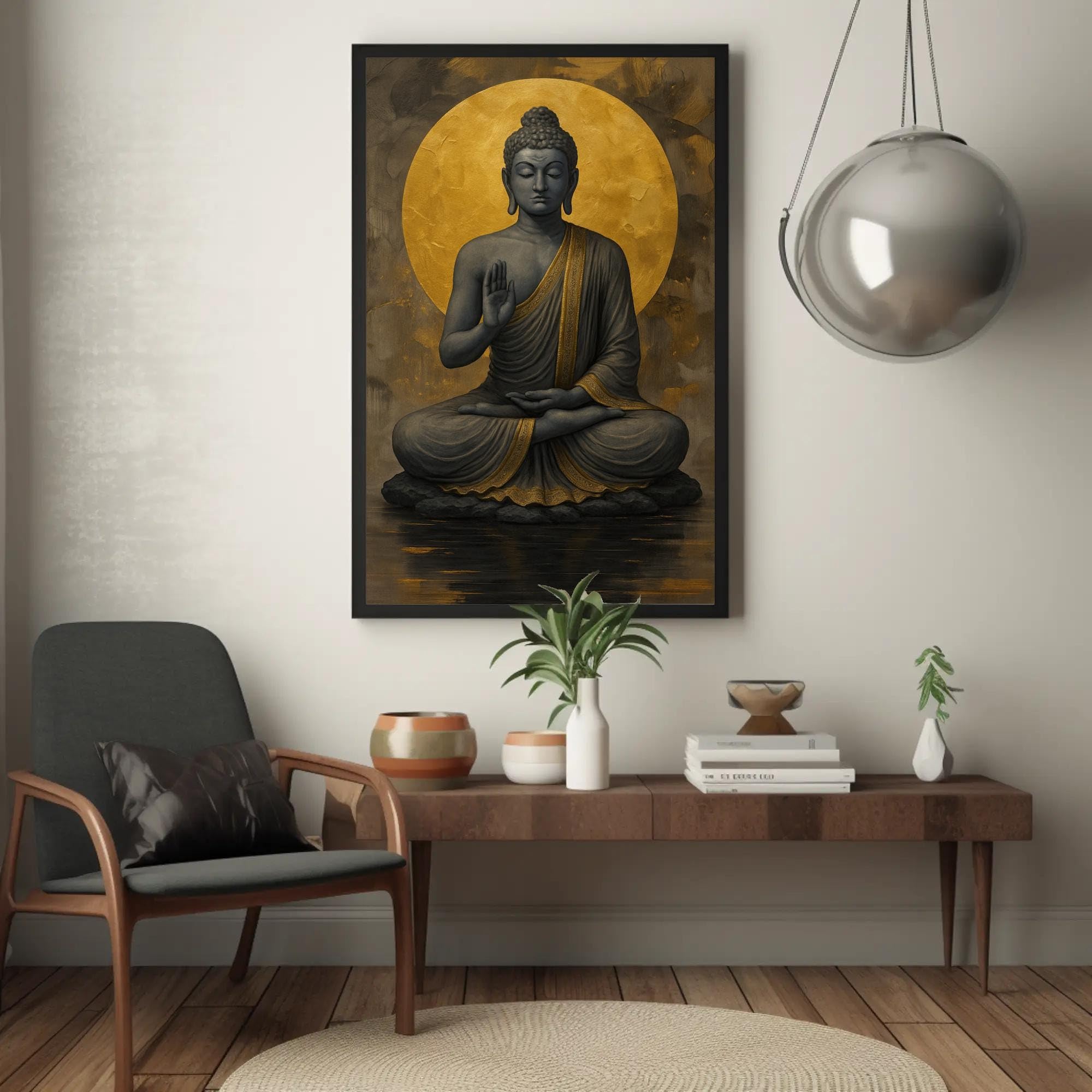 LMYCHENG Złoty Budda Obraz Medytacji - Zen Plakat Na Płótnie Do Salonu Studio Jogi Dekoracja (70 x 110 cm/Rama wewnętrzna)