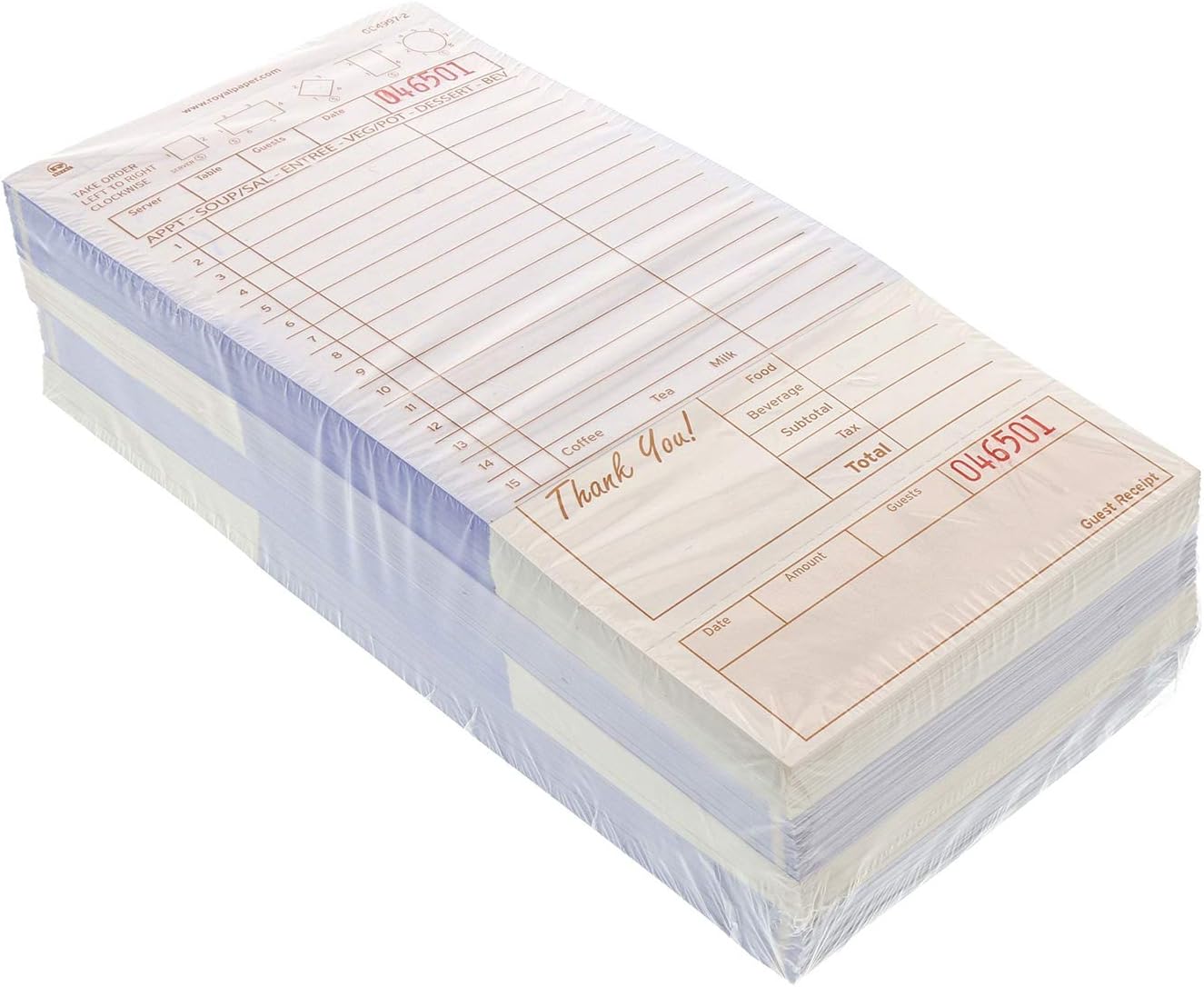 AmerCare Royal Tan Loose Guest Check Paper Receipt Book, Carbonless Order Book with 15 Lines, 2 Part Booked, Case of 2000 Server Notepad Books