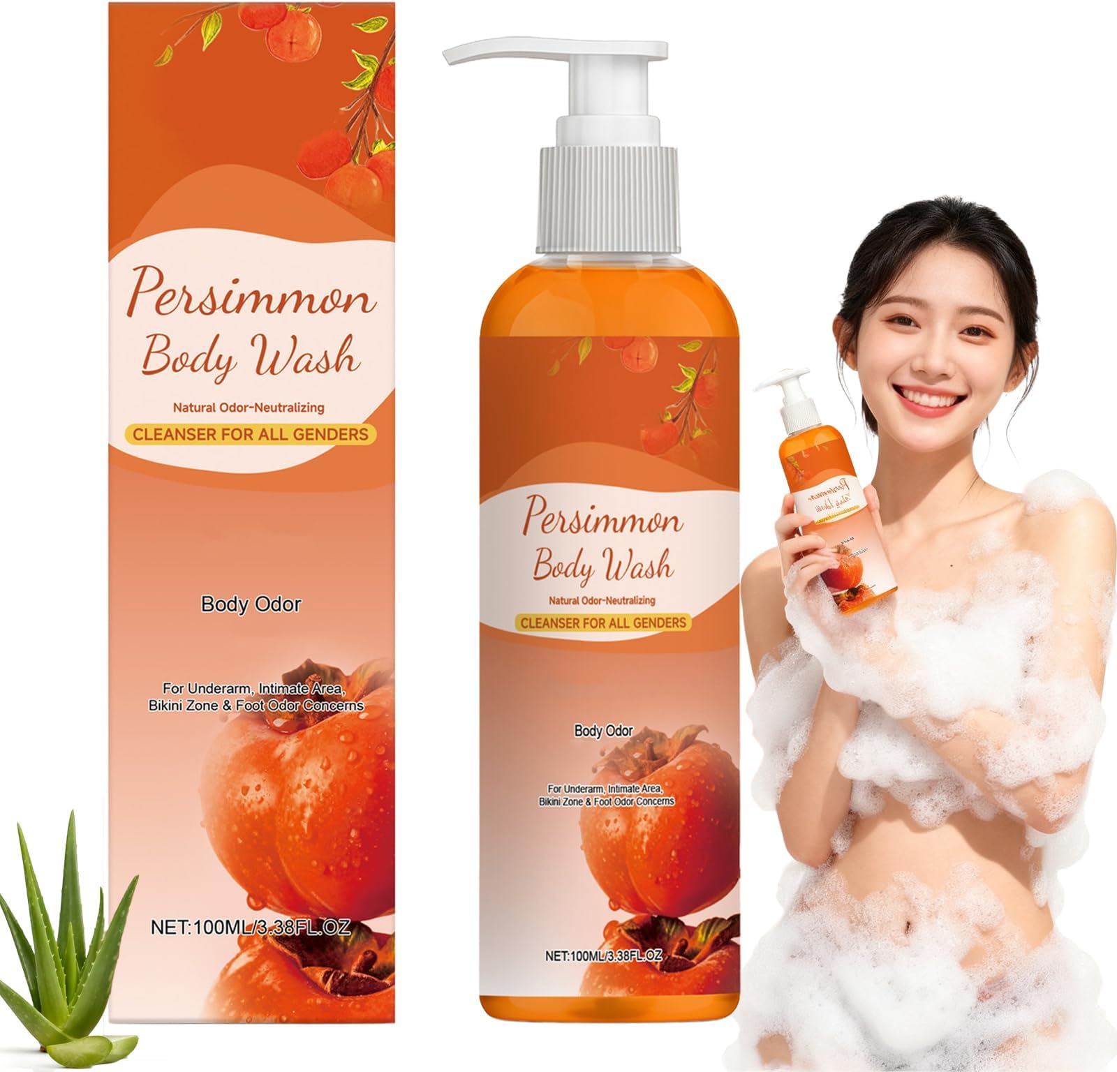 Persimmon Body Wash for Body Odor Control, Deodorizing & Eliminating Body Odor for Old People Smell, Natural Deodorant Persimmon Wash For Women & Men, Fresh Scent,Deeply Cleansing & Moisturizing (1)