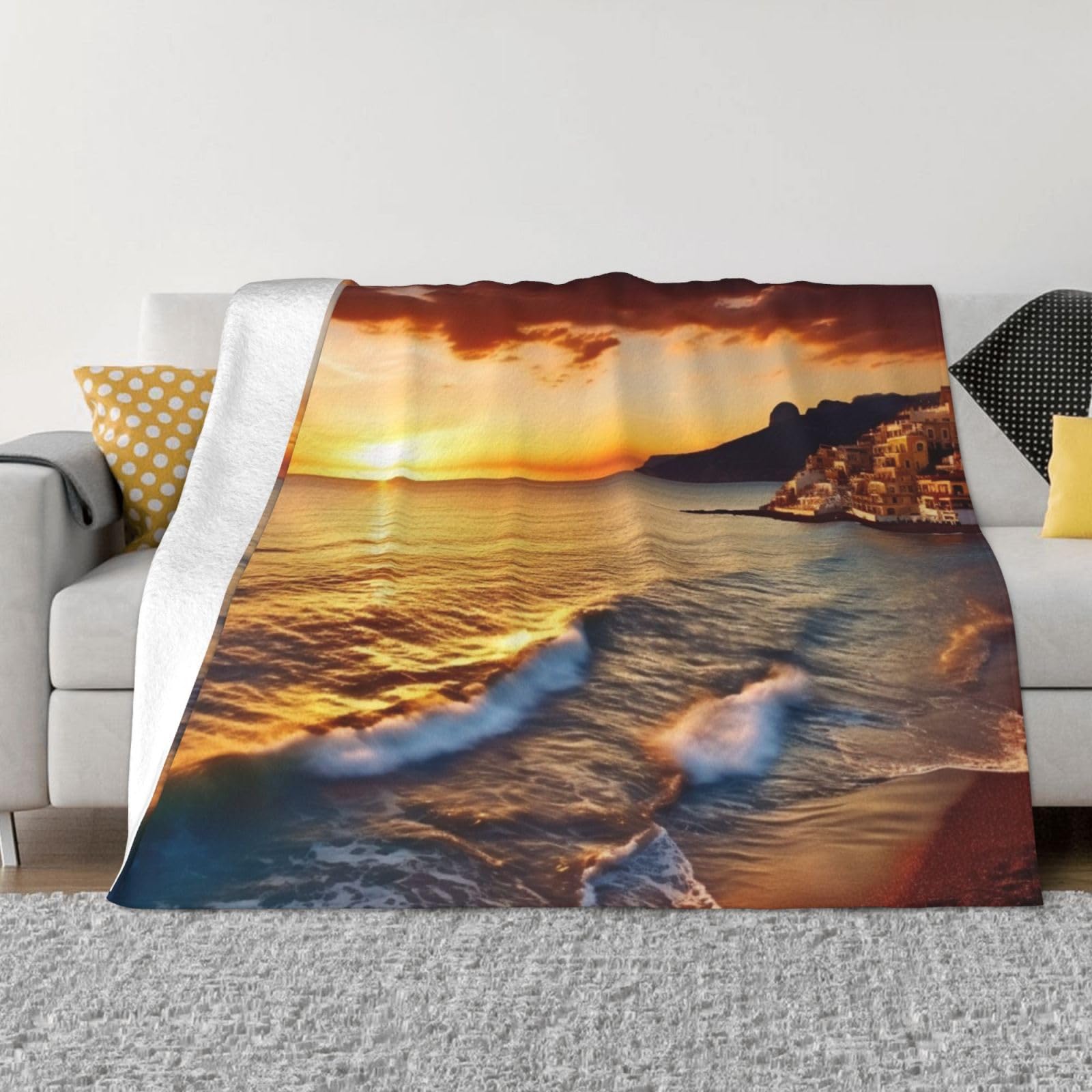 Couverture polaire coucher de soleil pour cocooning sur le canapé 150x125