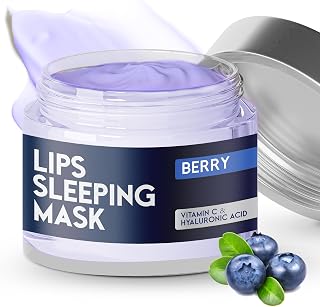 Lip Mask Overnight with Hyaluronic Acid & Collagen, Lip Sleeping Mask for Dry Cracked Lips, Moisturizing, Hydrating, Exfoliating Night Treatment for Lip Care (Strawberry) (0.7, Berry)