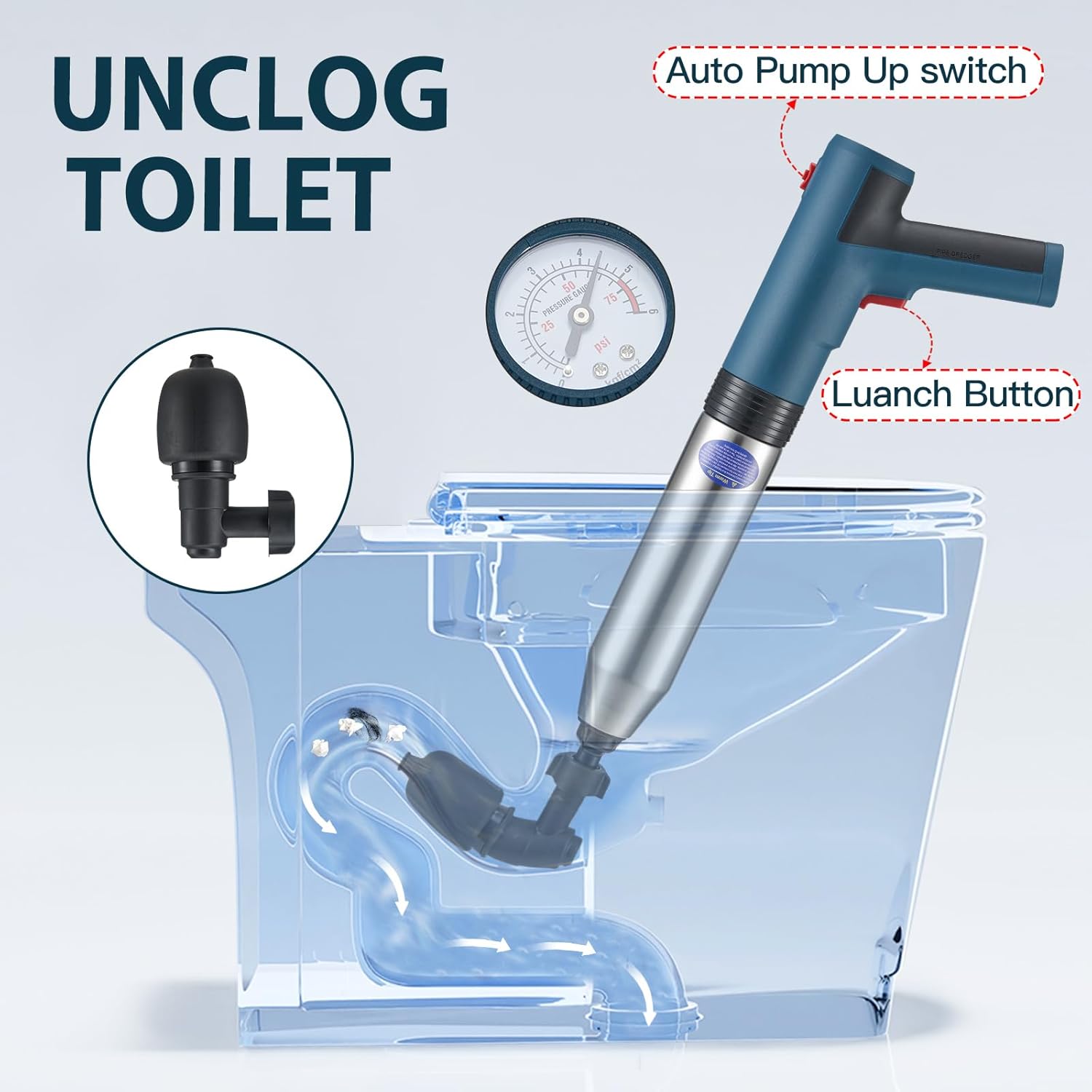 Battery Powered Electric Toilet Plunger,Plunge Blaster,Powered Plunger,High Pressure Toilet Plunger,Air Toilet Plunger,Air Plunger for Toilet