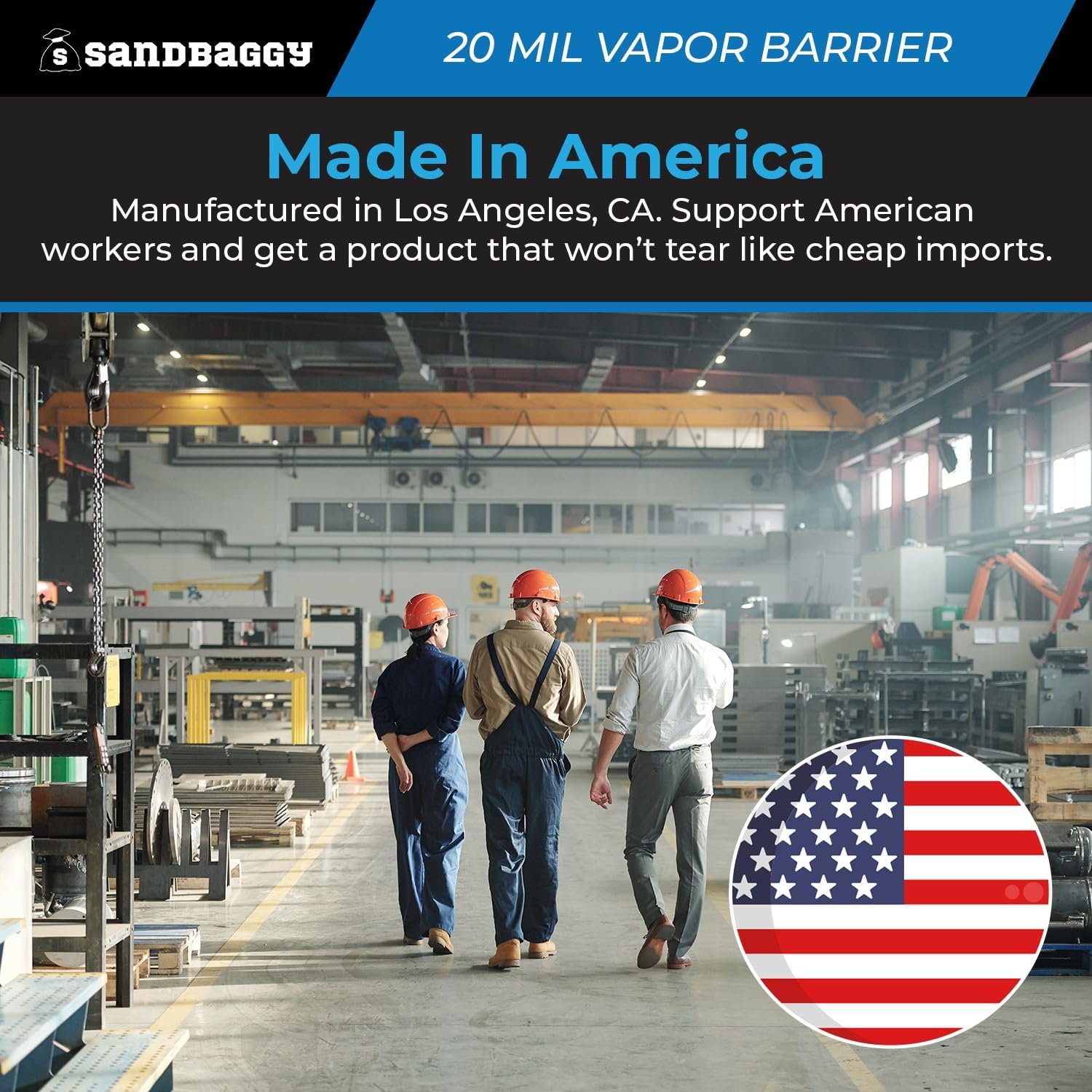 20 Mil Vapor Barrier – Polyethylene Visqueen (USA Made) - Sandbaggy (Black, 20ft x 10ft)