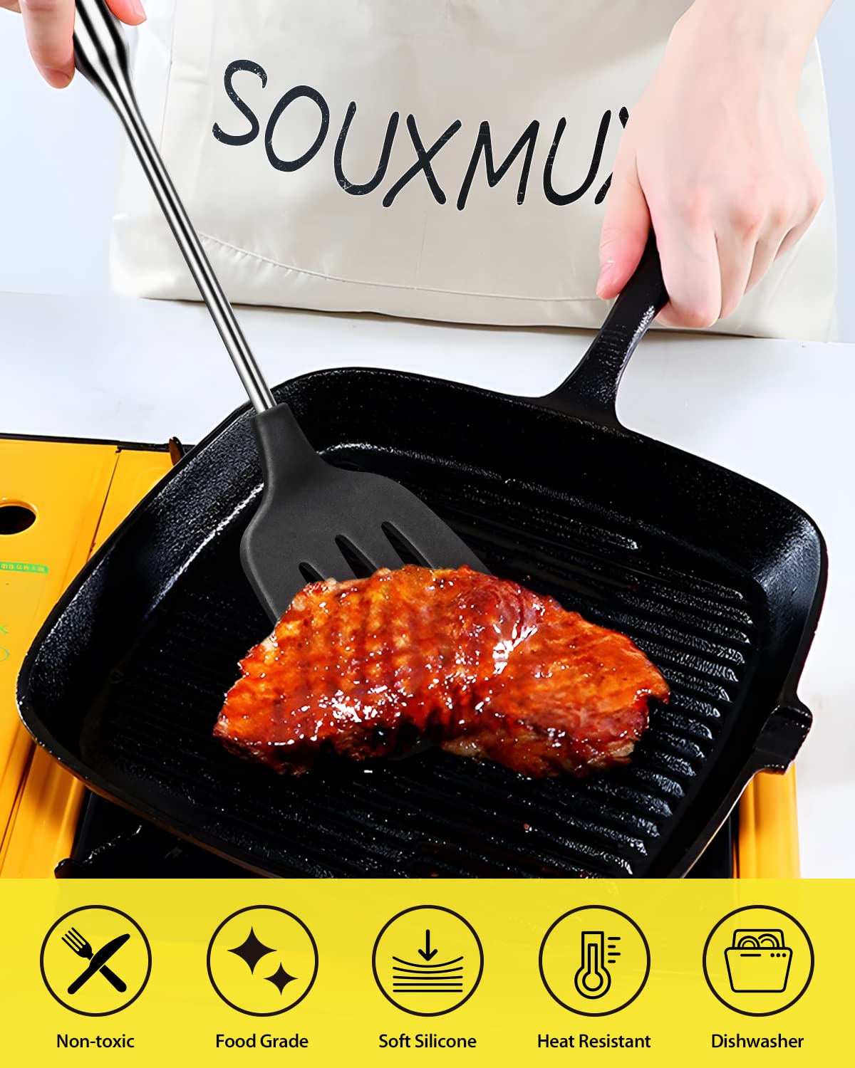 Spatola Per Pesce In Silicone E Acciaio – Scanalata, Resistente Al Calore 250°C, Adatta A Pentole Antiaderenti – Rossa - 3