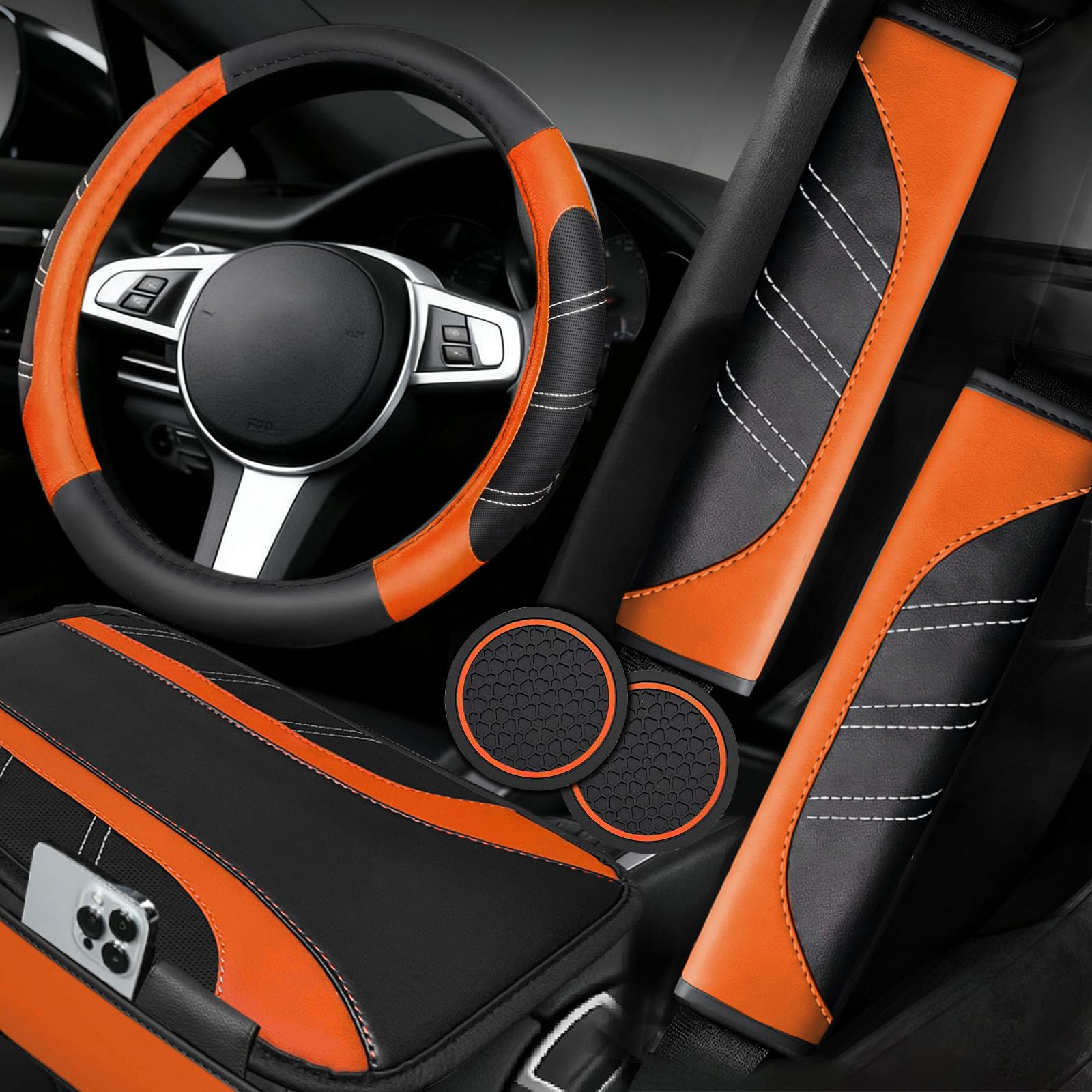 Photo 1 of NBTEPEM 6 Pcs Orange Steering Wheel Cover Set