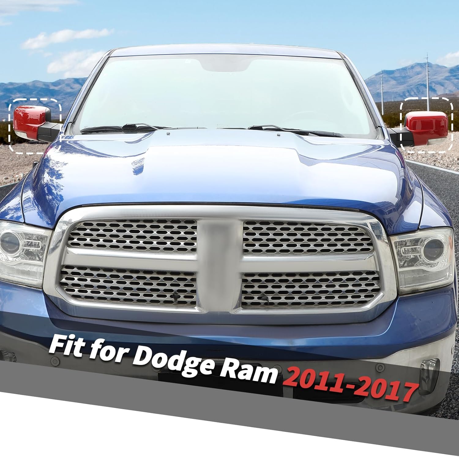 Jimen Fit for Dodge Ram 2011-2017, 2PCS Driver Side & Passenger Side Mirror Cover Caps (Red)