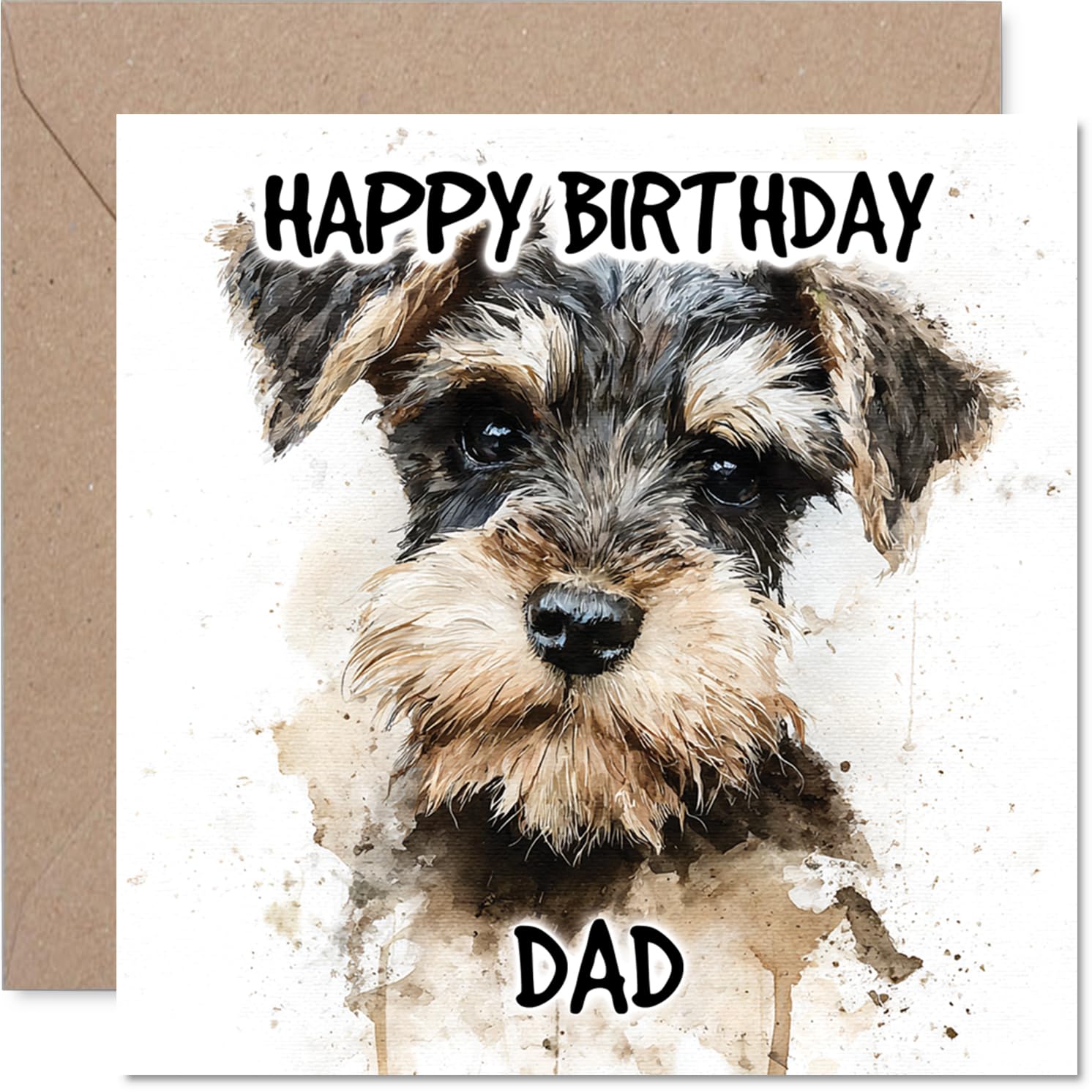 Dad Birthday Card - Miniature Schnauzer - Happy Birthday Card for Dad from Son Daughter, 145mm Dog Breeds Bday Greeting Cards