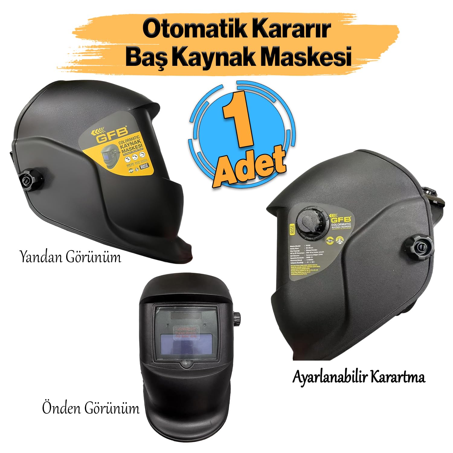 Güneş Enerjili Pilli Otomatik Kararan Baş Maskesi Siperlik Kartuşlu Kaynak Gözlüğü Ayarlanabilir