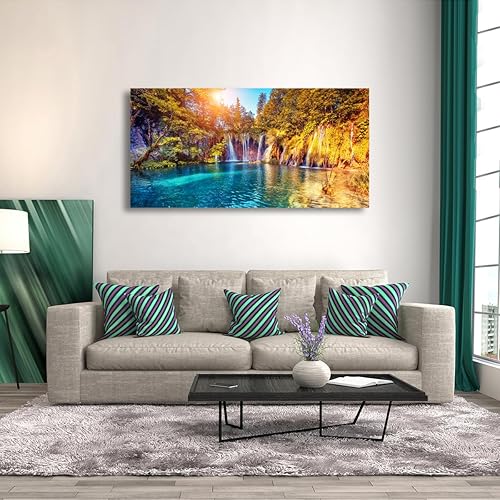 Miniatura 3 de Pinturas de agua del lago en lienzo para decoración de pared de sala de estar y dormitorio, arte de pared de cascada para decoración del hogar,