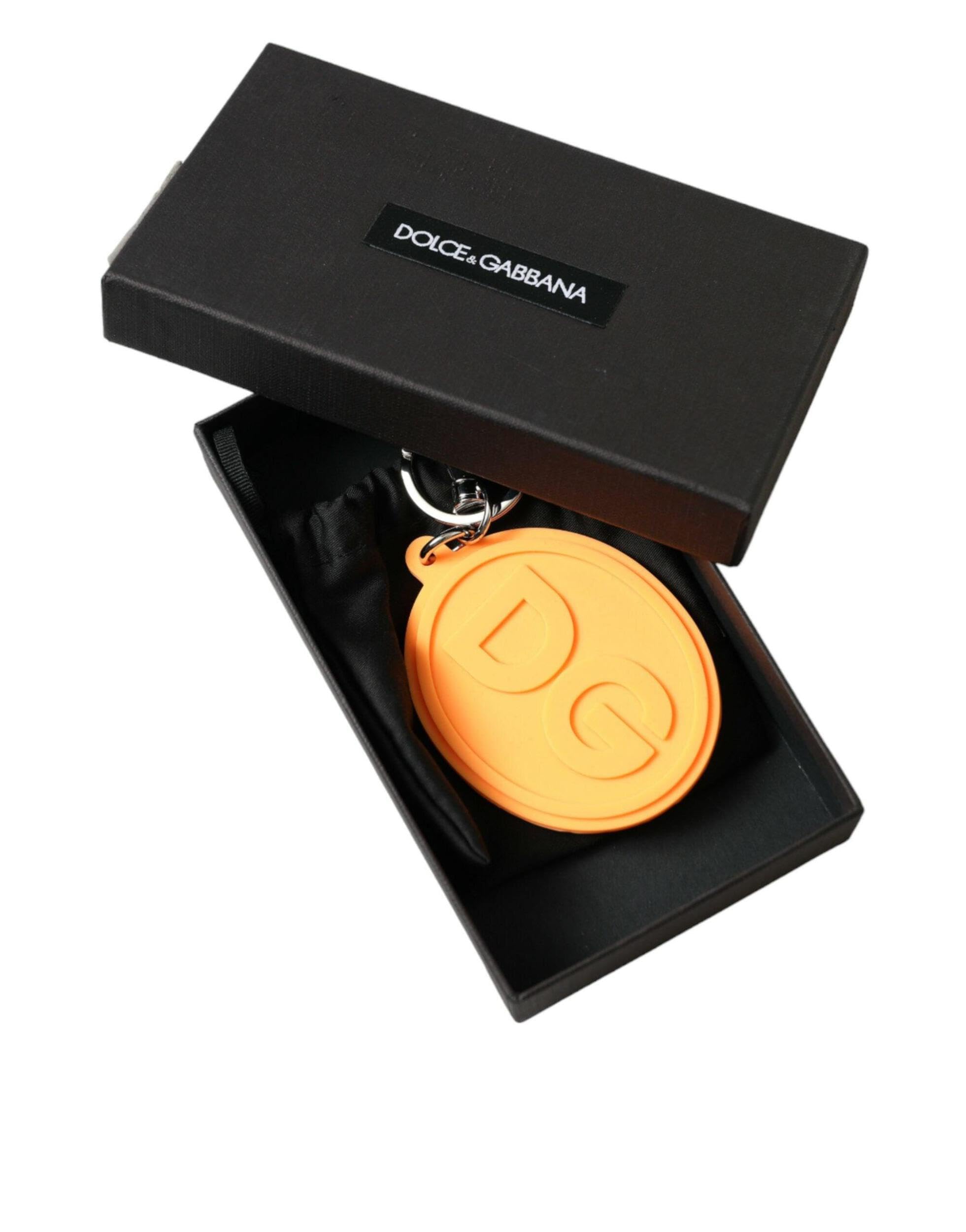 Dolce & Gabbana - BEST SELLERS - Gumowe logo DG srebrny mosiądz metalowy brelok, pomarańczowy