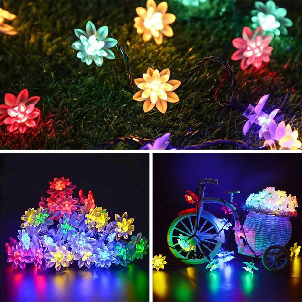 Catena Luminosa Esterno Solare, Catena Luminosa Solare con LED Lotus, IP65 Impermeabile Catena Luci Solari Esterno, Adatta per Festival, Feste, Giardini, Terrazze (Caldo,32m, 300 Luci)