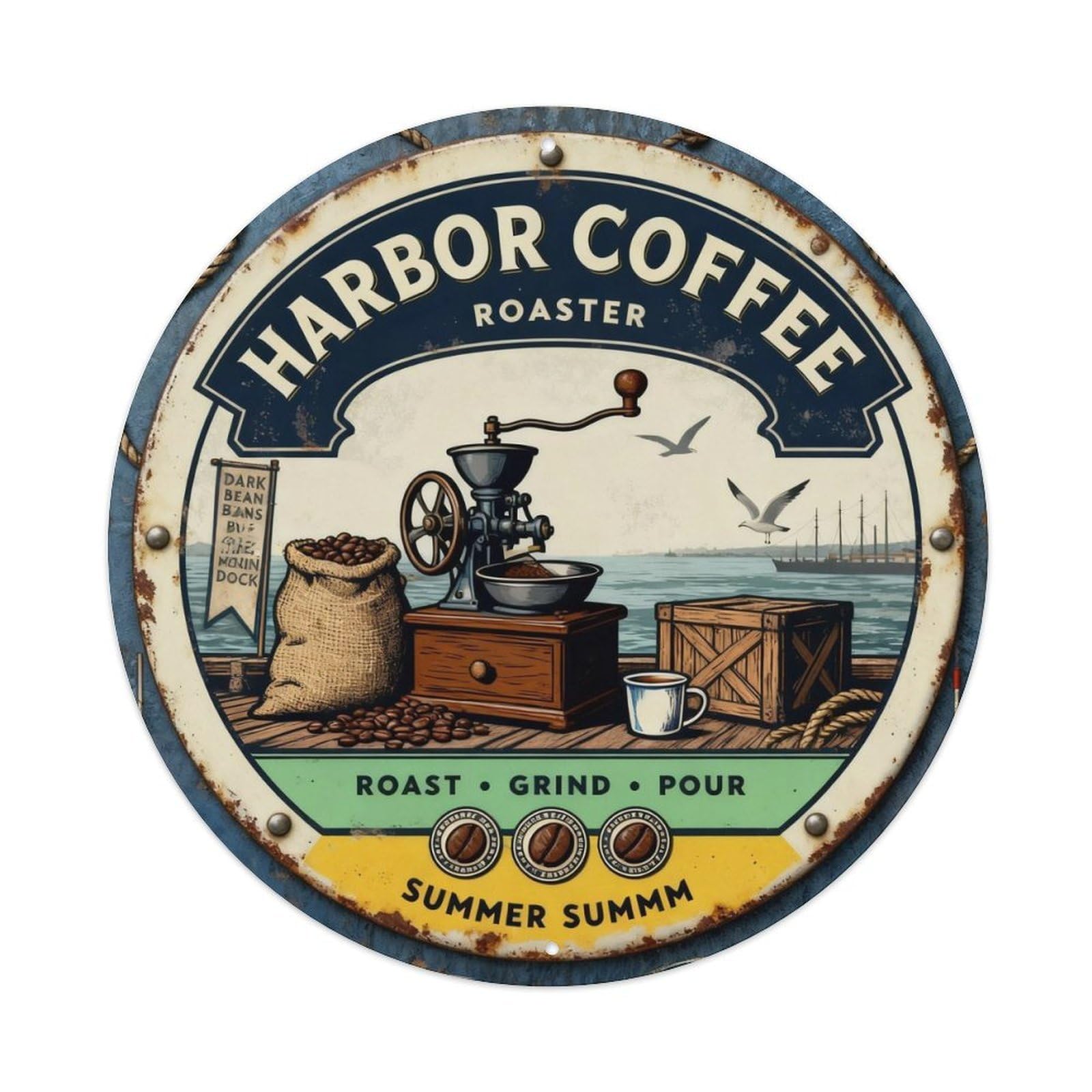 Harbor Coffee Roaster Sign Metal Tin Sign Plaque