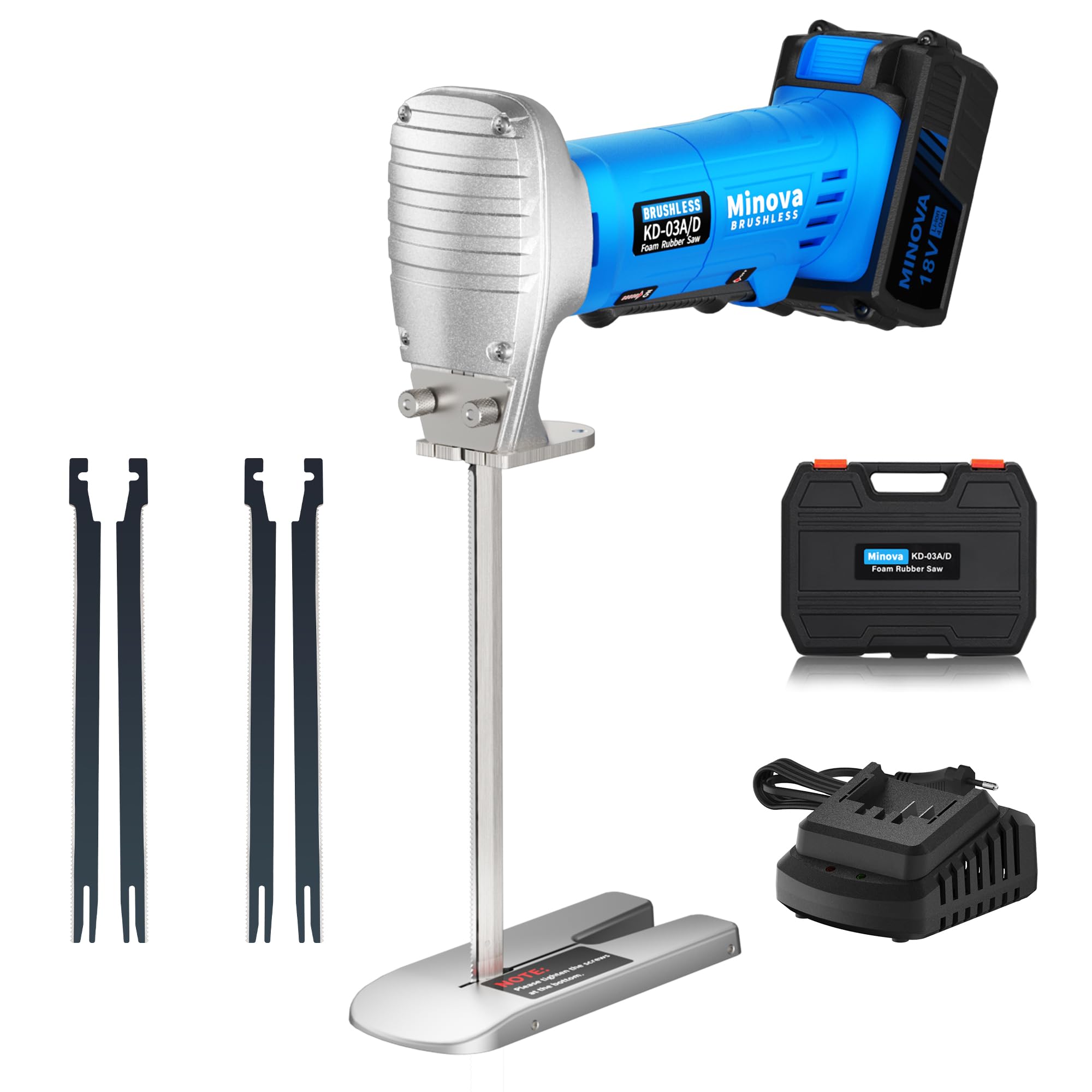 MINOVA Brushless Foam Rubber Cutter 8” Kit 4.0Ah 18V, Cutting of All Densities of Rubber, upholstery foam cushion & Flexible Plastic Foam, Heavy-Duty