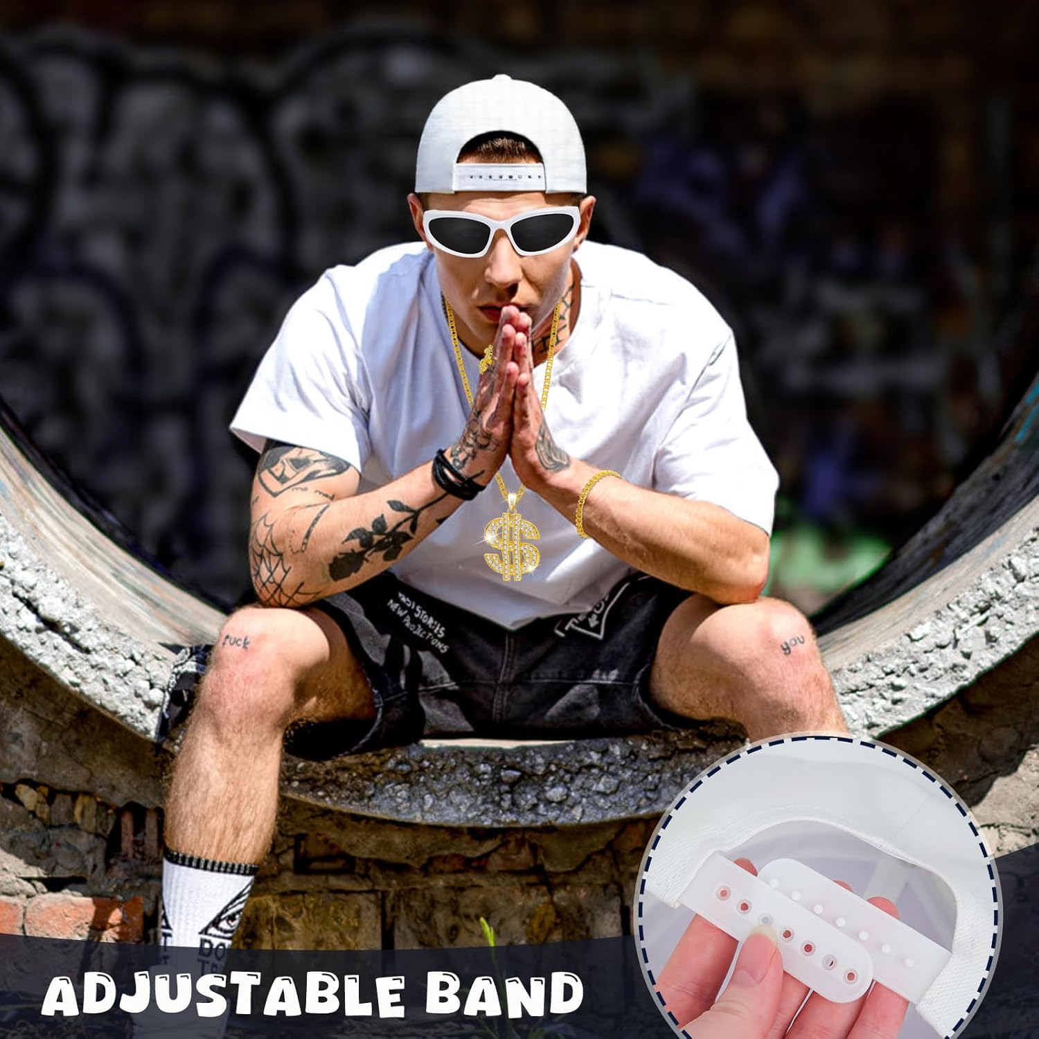 Dreamtop Hip Hop Costume Accessories kit - 80s 90s Hip Hop Fancy Dress Accessories Raper Costume - Image 3