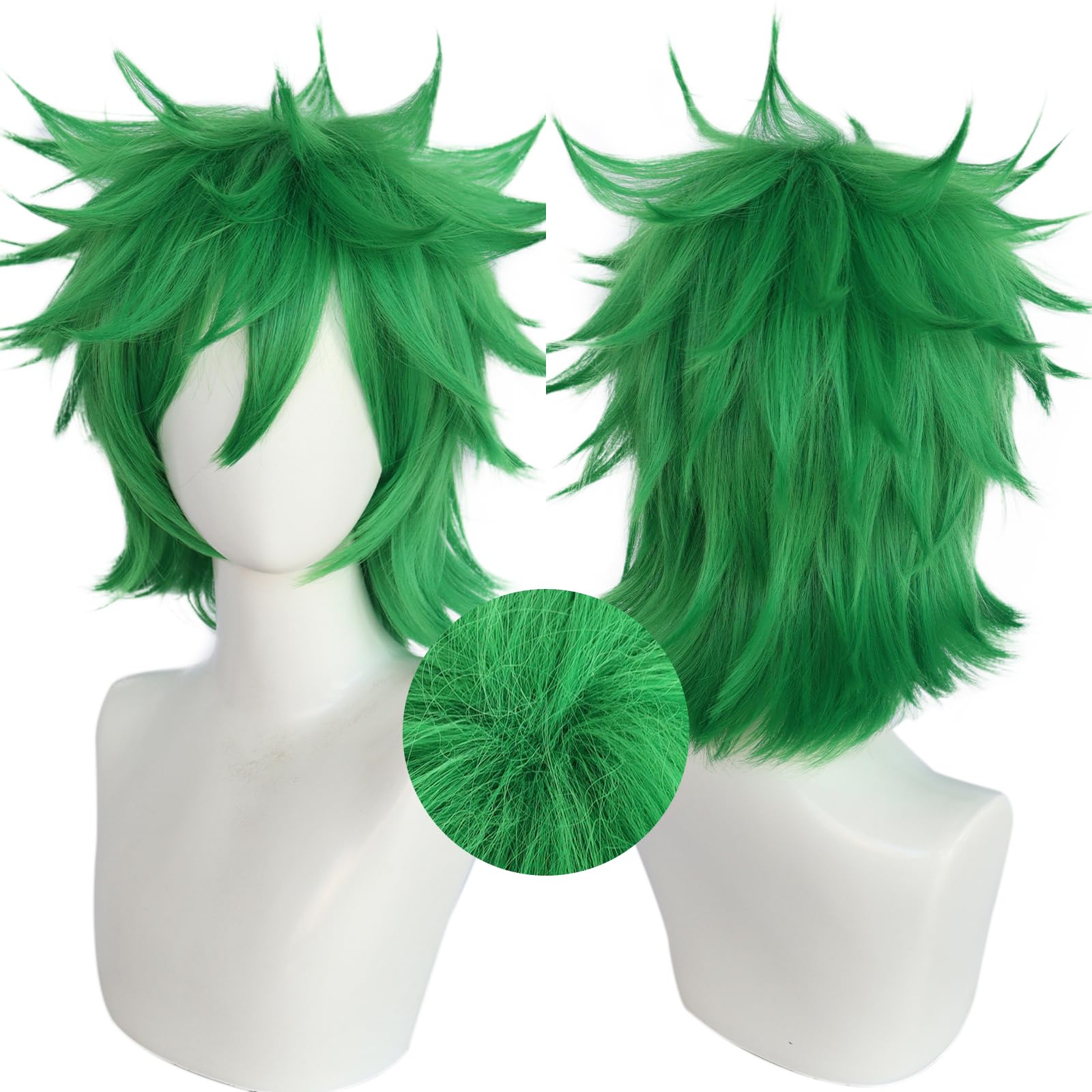 JoneTing St Patrick's Day Short Green Spiky Wigs【+Wig Cap】 for Men Spiky Green Wig with BangsShort Green Spiky Wig with Bangs Light Green Spiky Messsy Wig Cosplay Halloween Theme Party Costume Outfit