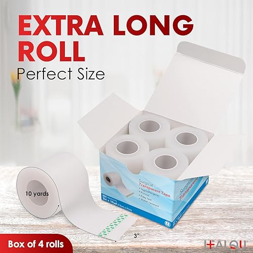 Miniatura 2 de HEALQU Cinta transparente quirúrgica para el cuidado de heridas, tubos, suministros de primeros auxilios, caja de 4 unidades, transpirable,